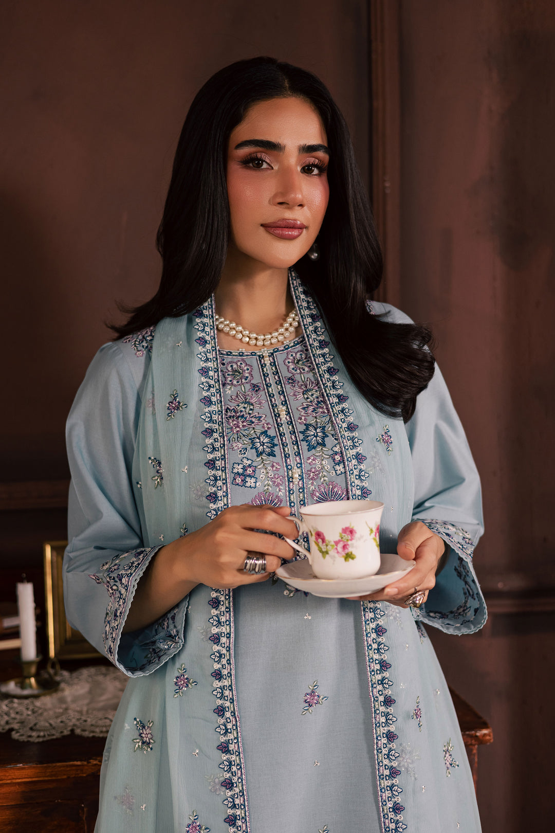 Azure Charm  3Pc - Embroidered Khaddar Dress