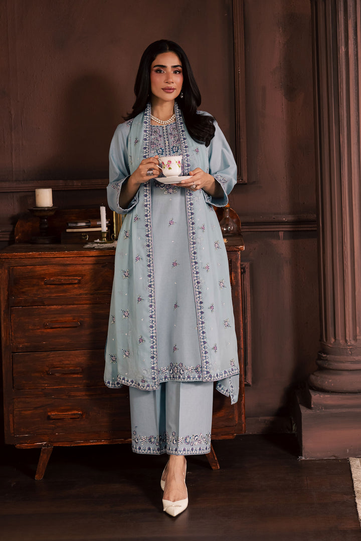 Azure Charm  3Pc - Embroidered Khaddar Dress