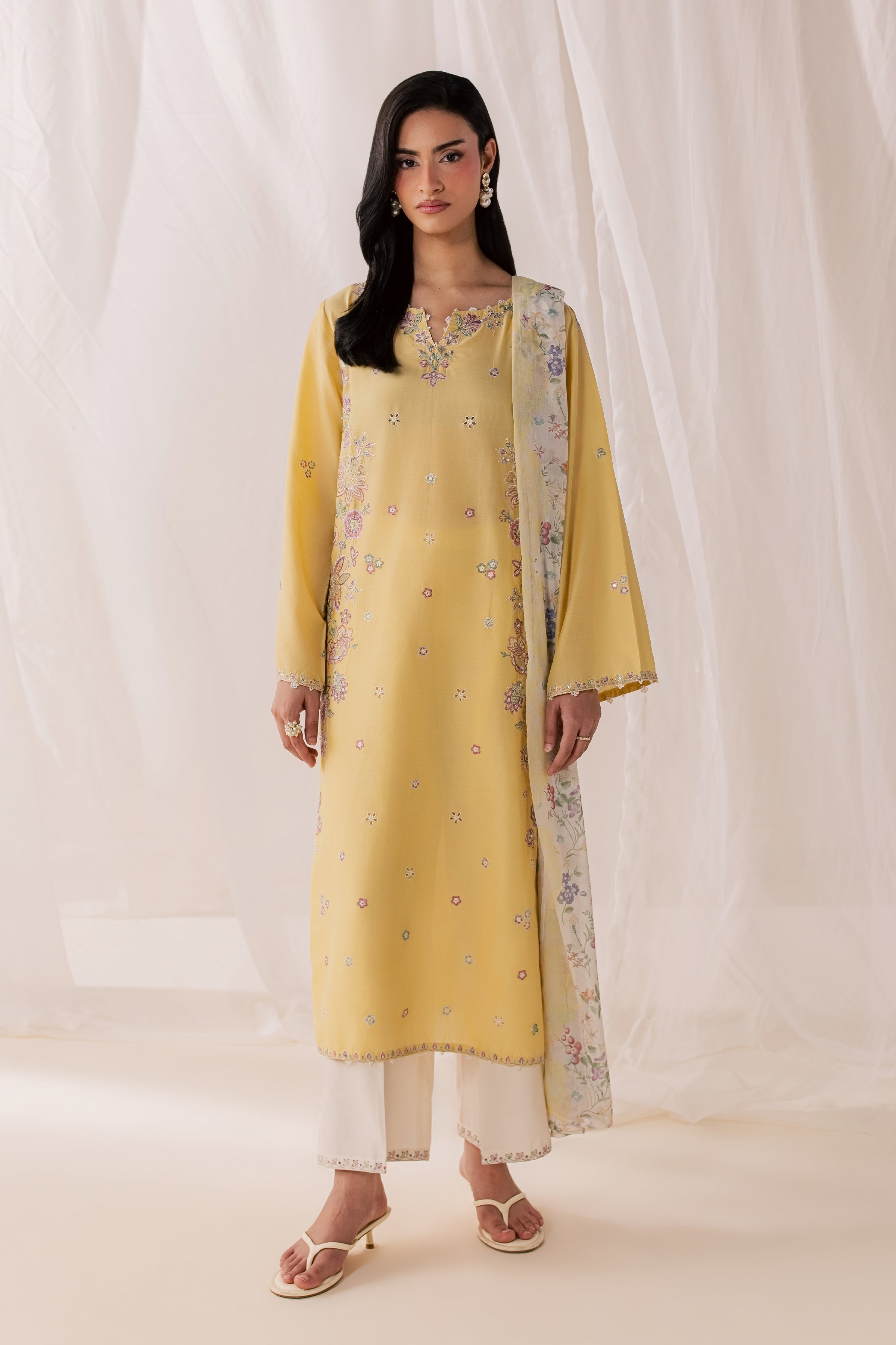 Florellow 3Pc - Luxury Embroidered Lawn BATIKSS26  BATIK   XS / Ocher / Pima Lawn
