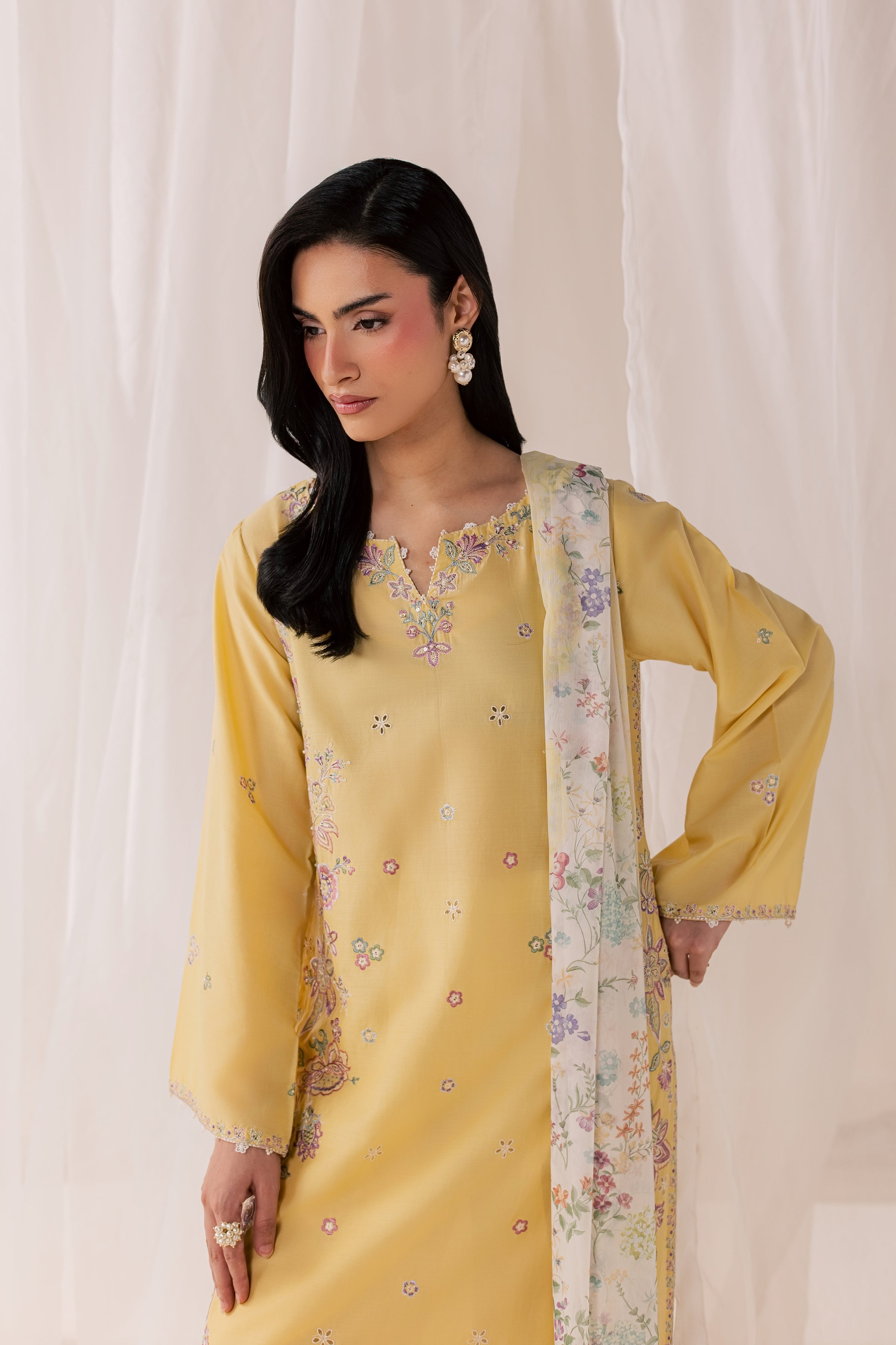 Florellow 3Pc - Luxury Embroidered Lawn BATIKSS26  BATIK   XS / Ocher / Pima Lawn