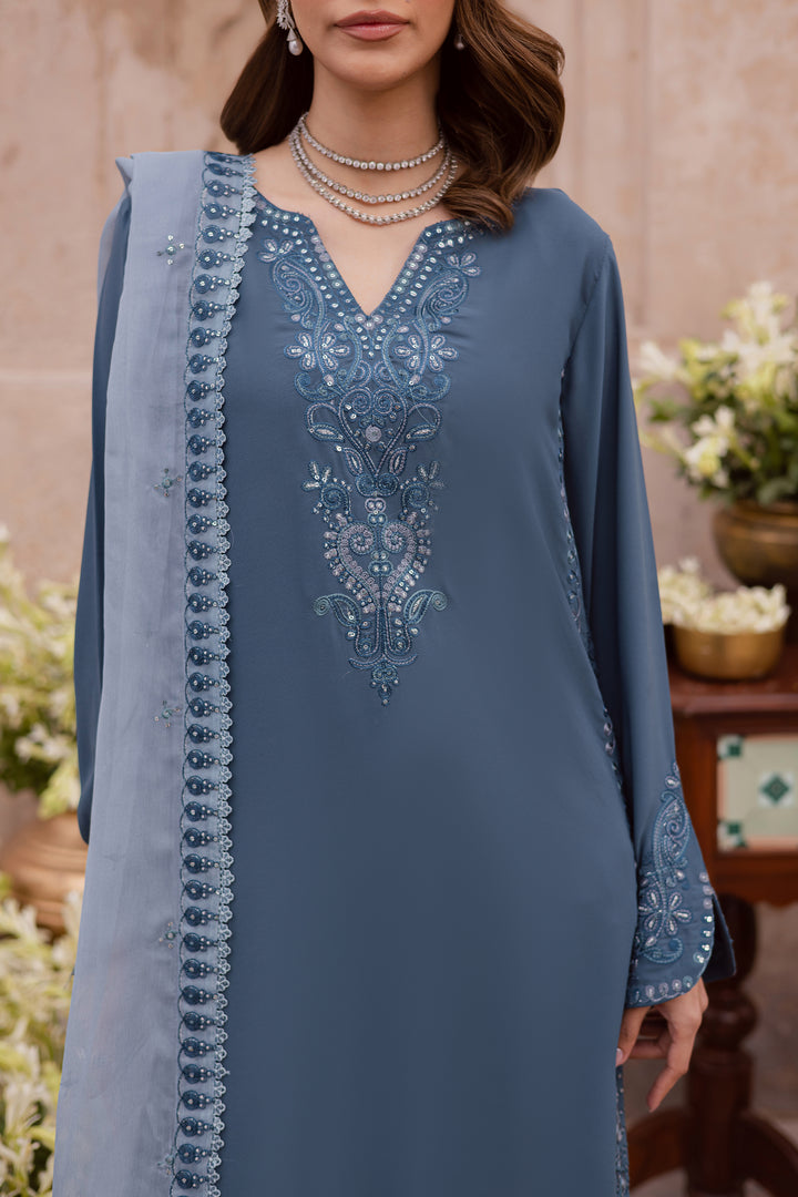  Florina 3Pc - Festive Luxe Pret BATIKSTUDIO2025  BATIK   S / Teal Grey / Georgette-M / Teal Grey / Georgette-L / Teal Grey / Georgette