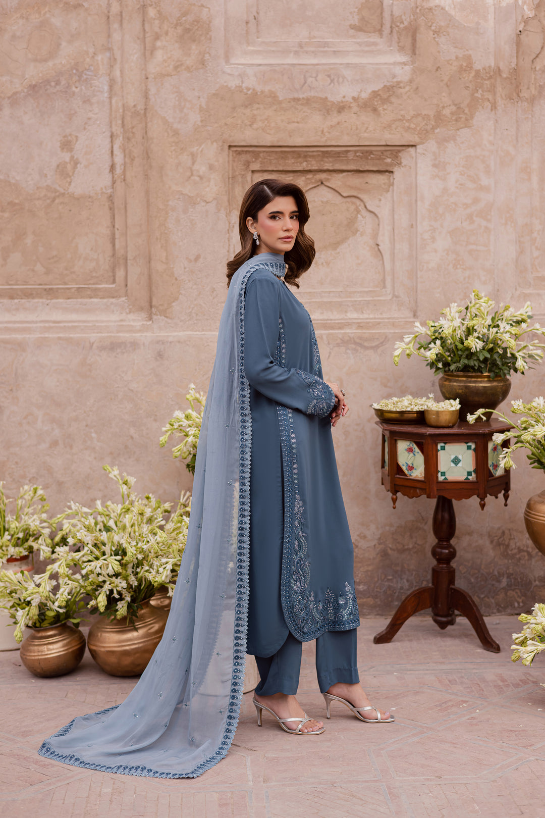  Florina 3Pc - Festive Luxe Pret BATIKSTUDIO2025  BATIK   S / Teal Grey / Georgette-M / Teal Grey / Georgette-L / Teal Grey / Georgette