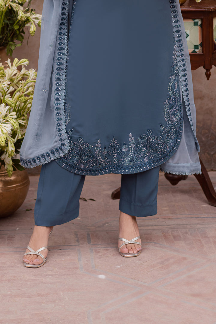  Florina 3Pc - Festive Luxe Pret BATIKSTUDIO2025  BATIK   S / Teal Grey / Georgette-M / Teal Grey / Georgette-L / Teal Grey / Georgette