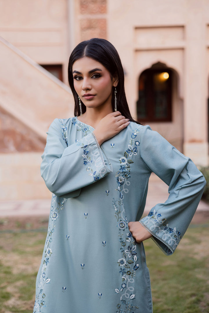  Frosty 2Pc - Embroidered Karandi Dress BATIK WINTER PRET 2025  BATIK   XS / Ice Blue / Karandi-S / Ice Blue / Karandi-M / Ice Blue / Karandi-L / Ice Blue / Karandi-XL / Ice Blue / Karandi