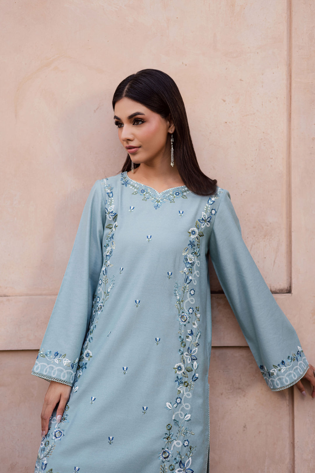  Frosty 2Pc - Embroidered Karandi Dress BATIK WINTER PRET 2025  BATIK   XS / Ice Blue / Karandi-S / Ice Blue / Karandi-M / Ice Blue / Karandi-L / Ice Blue / Karandi-XL / Ice Blue / Karandi