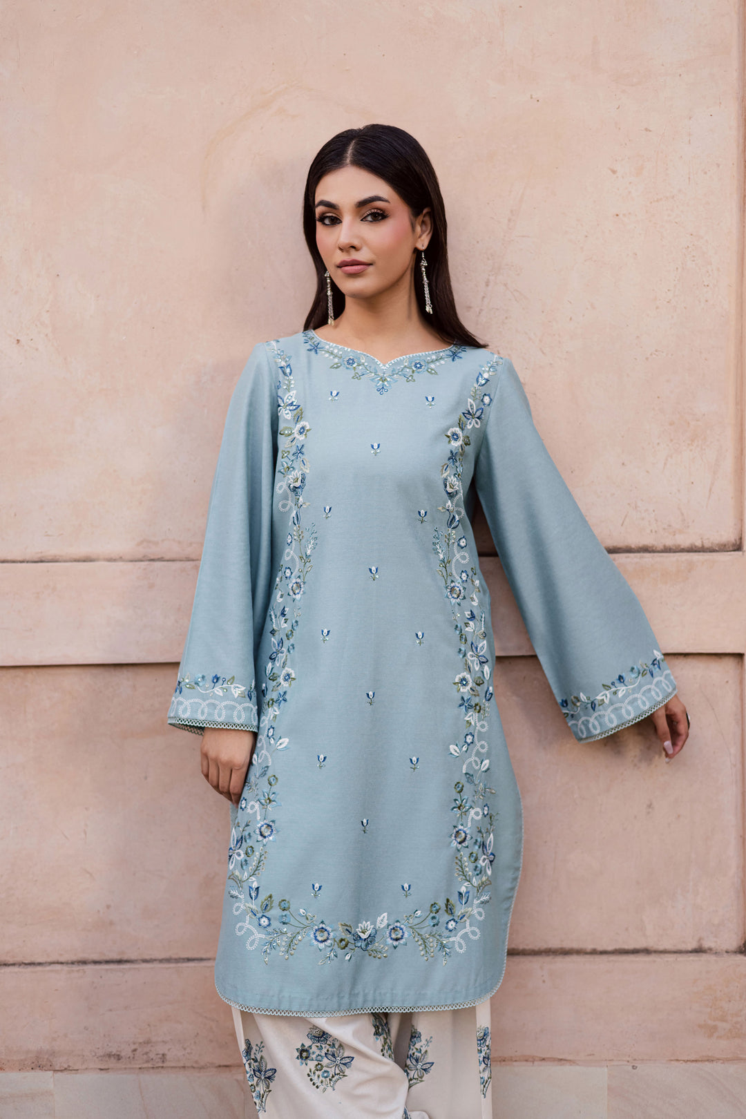  Frosty 2Pc - Embroidered Karandi Dress BATIK WINTER PRET 2025  BATIK   XS / Ice Blue / Karandi-S / Ice Blue / Karandi-M / Ice Blue / Karandi-L / Ice Blue / Karandi-XL / Ice Blue / Karandi