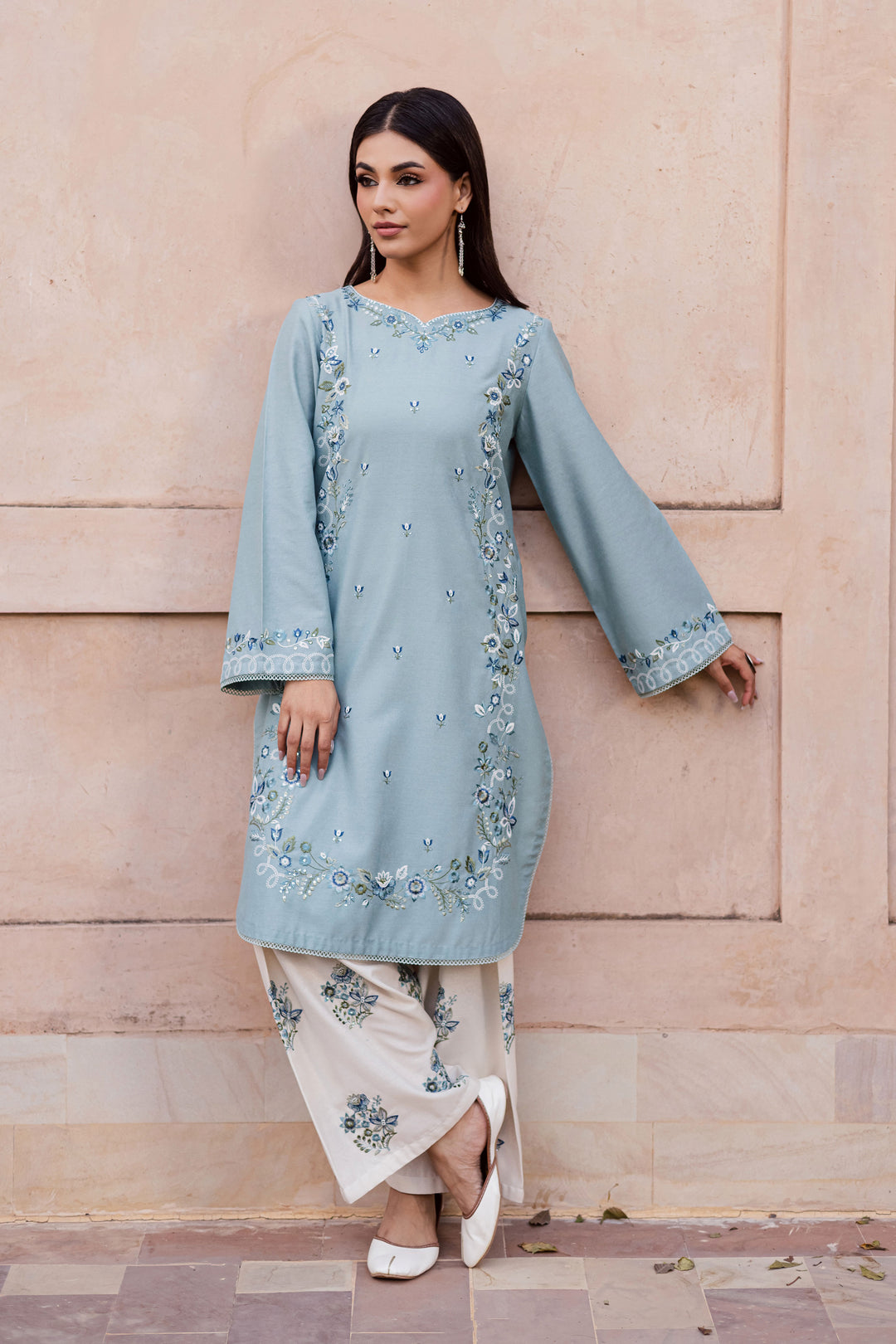  Frosty 2Pc - Embroidered Karandi Dress BATIK WINTER PRET 2025  BATIK   XS / Ice Blue / Karandi-S / Ice Blue / Karandi-M / Ice Blue / Karandi-L / Ice Blue / Karandi-XL / Ice Blue / Karandi