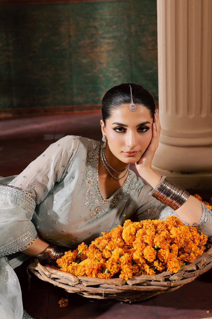  Frozen  3Pc - Chiffon Wedding Frock BATIKLuxePRET2025  BATIK   S / Ice Blue / Chiffon & Raw Silk-M / Ice Blue / Chiffon & Raw Silk-L / Ice Blue / Chiffon & Raw Silk