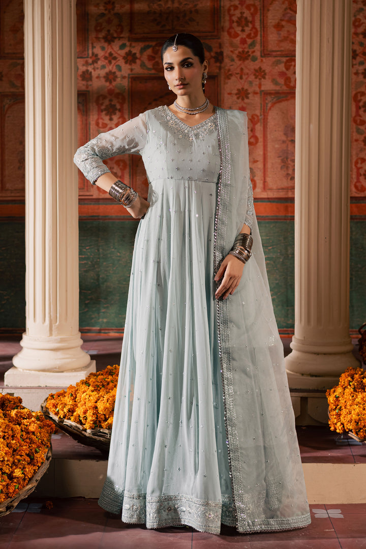  Frozen  3Pc - Chiffon Wedding Frock BATIKLuxePRET2025  BATIK   S / Ice Blue / Chiffon & Raw Silk-M / Ice Blue / Chiffon & Raw Silk-L / Ice Blue / Chiffon & Raw Silk