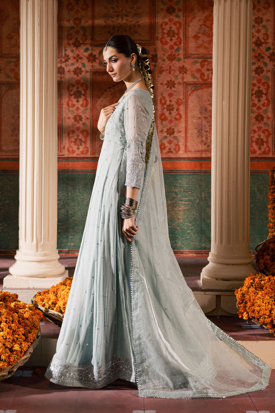  Frozen  3Pc - Chiffon Wedding Frock BATIKLuxePRET2025  BATIK   S / Ice Blue / Chiffon & Raw Silk-M / Ice Blue / Chiffon & Raw Silk-L / Ice Blue / Chiffon & Raw Silk