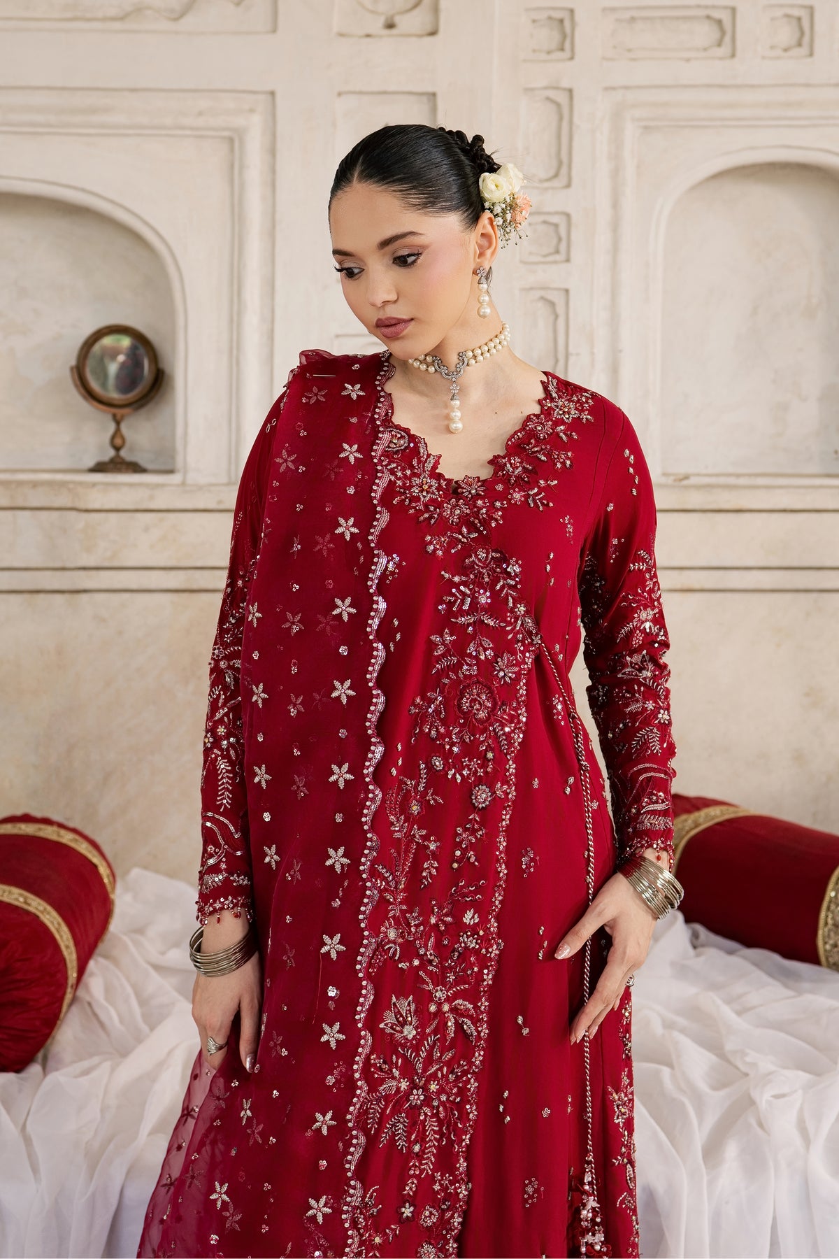 Ghazal e Bahar 3Pc - Wedding Formal Dress STUDIOLUXEOCT26  BATIK   S / Deep Red / Georgette
