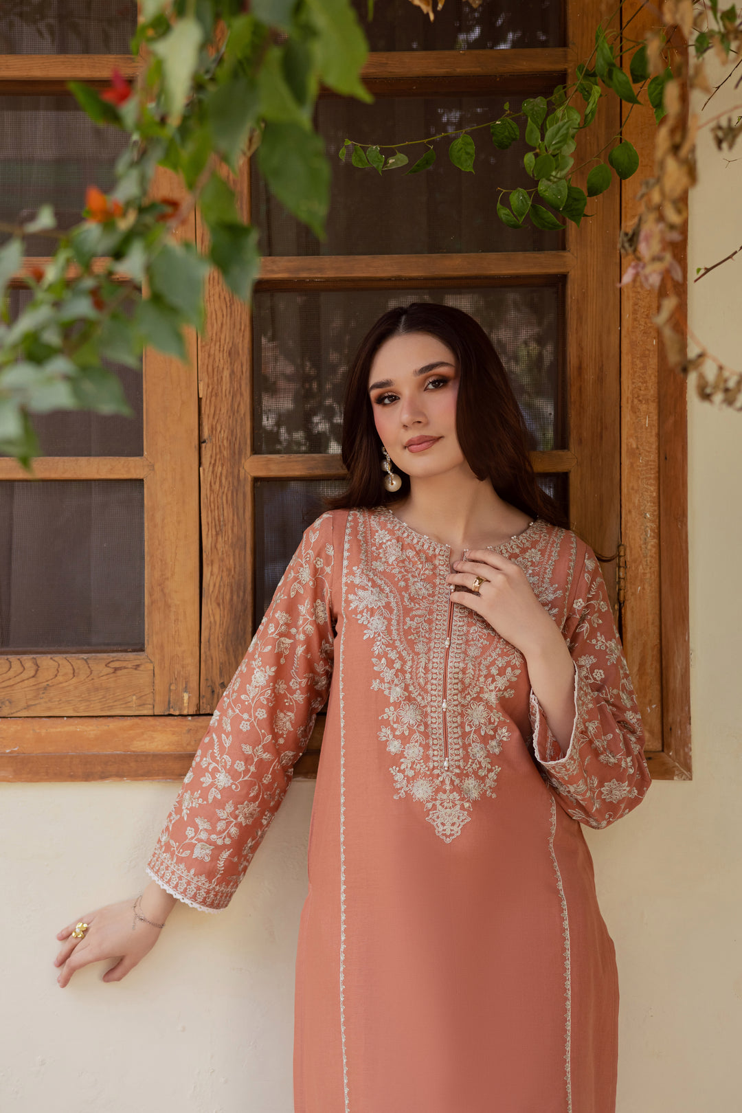  Glossier 2Pc - Embroidered Khaddar Dress BATIK WINTER PRET 2025  BATIK   XS / Coral Peach / Khaddar-S / Coral Peach / Khaddar-M / Coral Peach / Khaddar-L / Coral Peach / Khaddar-XL / Coral Peach / Khaddar