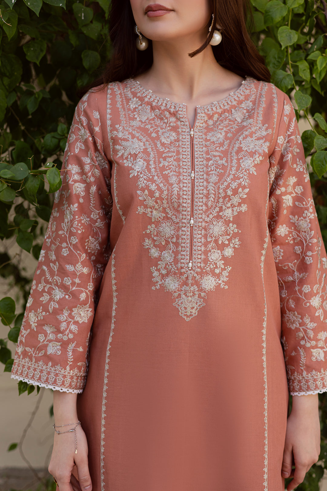  Glossier 2Pc - Embroidered Khaddar Dress BATIK WINTER PRET 2025  BATIK   XS / Coral Peach / Khaddar-S / Coral Peach / Khaddar-M / Coral Peach / Khaddar-L / Coral Peach / Khaddar-XL / Coral Peach / Khaddar