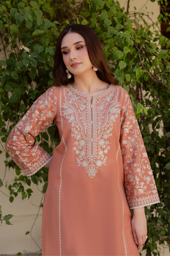  Glossier 2Pc - Embroidered Khaddar Dress BATIK WINTER PRET 2025  BATIK   XS / Coral Peach / Khaddar-S / Coral Peach / Khaddar-M / Coral Peach / Khaddar-L / Coral Peach / Khaddar-XL / Coral Peach / Khaddar