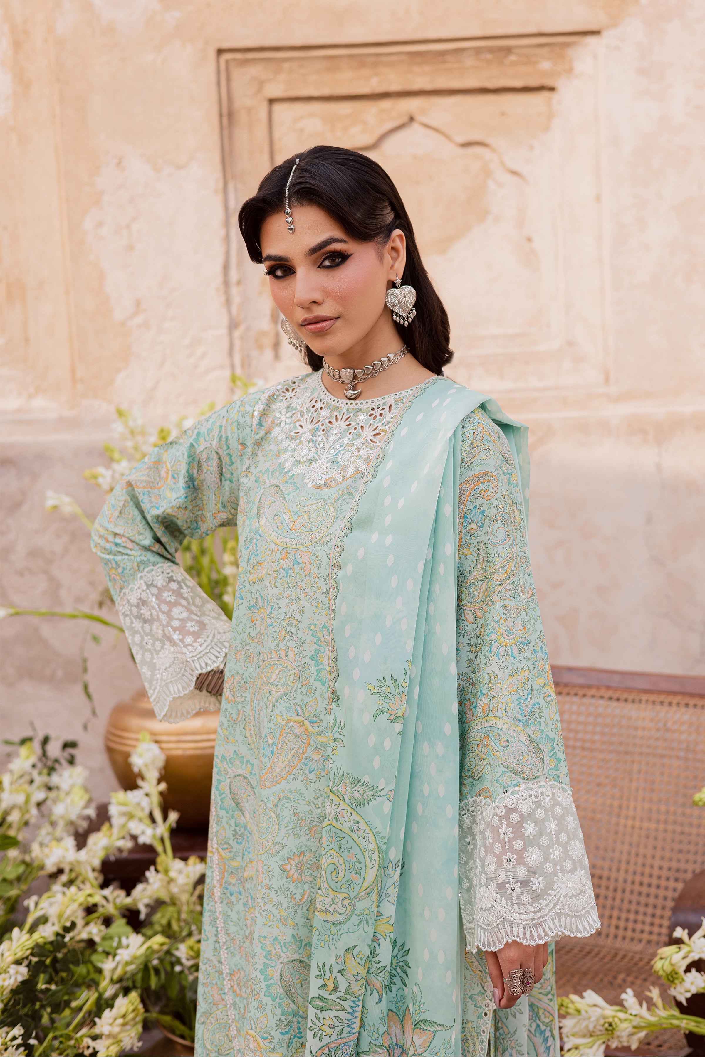  Green Elika 3Pc - Festive Eid Prints BATIKEID2026  BATIK   XS / Sea Green / Lawn-S / Sea Green / Lawn-M / Sea Green / Lawn-L / Sea Green / Lawn-XL / Sea Green / Lawn