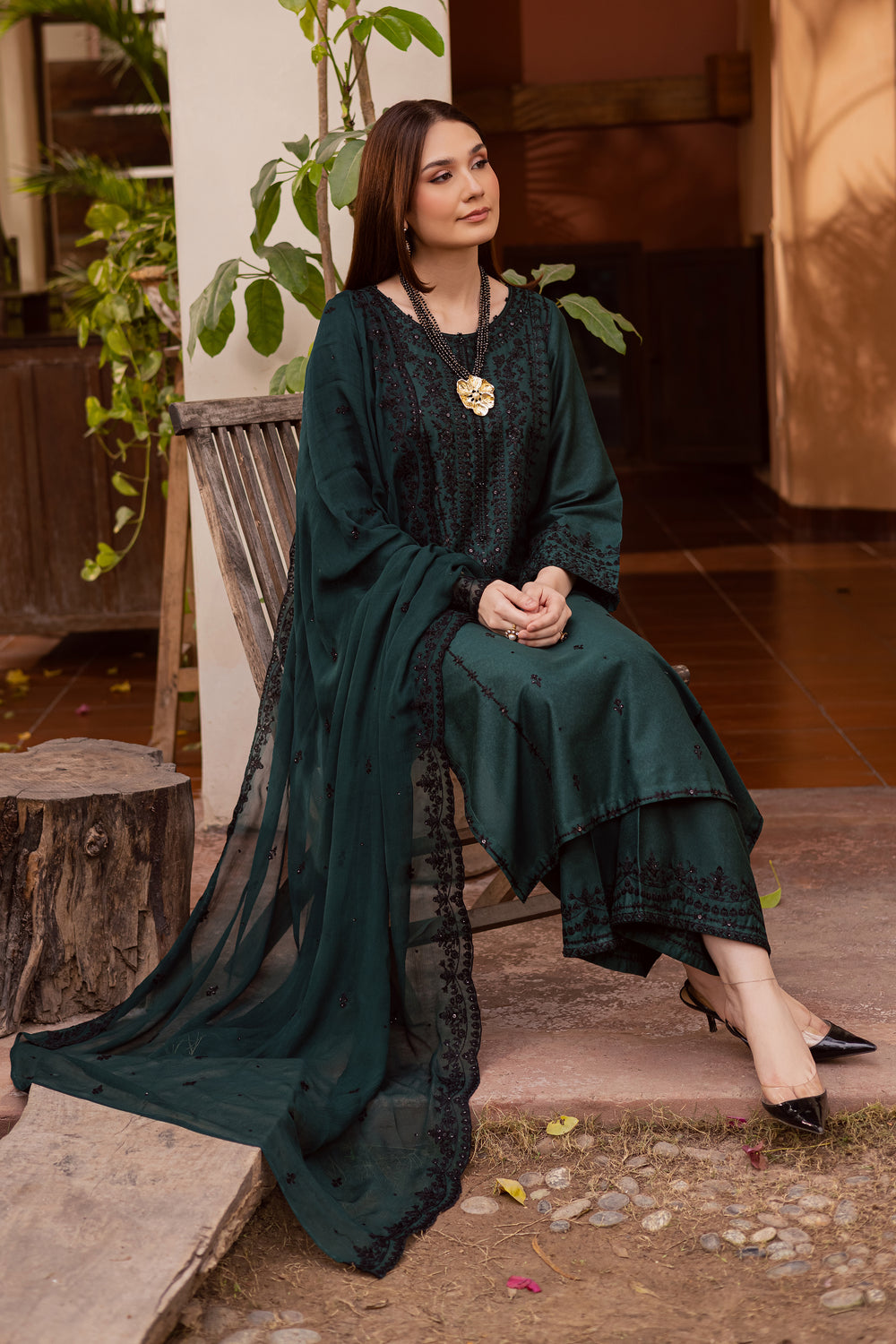  Green Lamia 3Pc - Embroidered Festive Pret BATIK WINTER PRET 2025  BATIK   XS / Bottle Green / Textured Cotton-S / Bottle Green / Textured Cotton-M / Bottle Green / Textured Cotton-L / Bottle Green / Textured Cotton-XL / Bottle Green / Textured Cotton