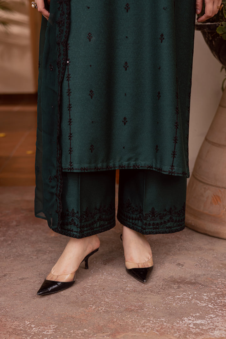  Green Lamia 3Pc - Embroidered Festive Pret BATIK WINTER PRET 2025  BATIK   XS / Bottle Green / Textured Cotton-S / Bottle Green / Textured Cotton-M / Bottle Green / Textured Cotton-L / Bottle Green / Textured Cotton-XL / Bottle Green / Textured Cotton