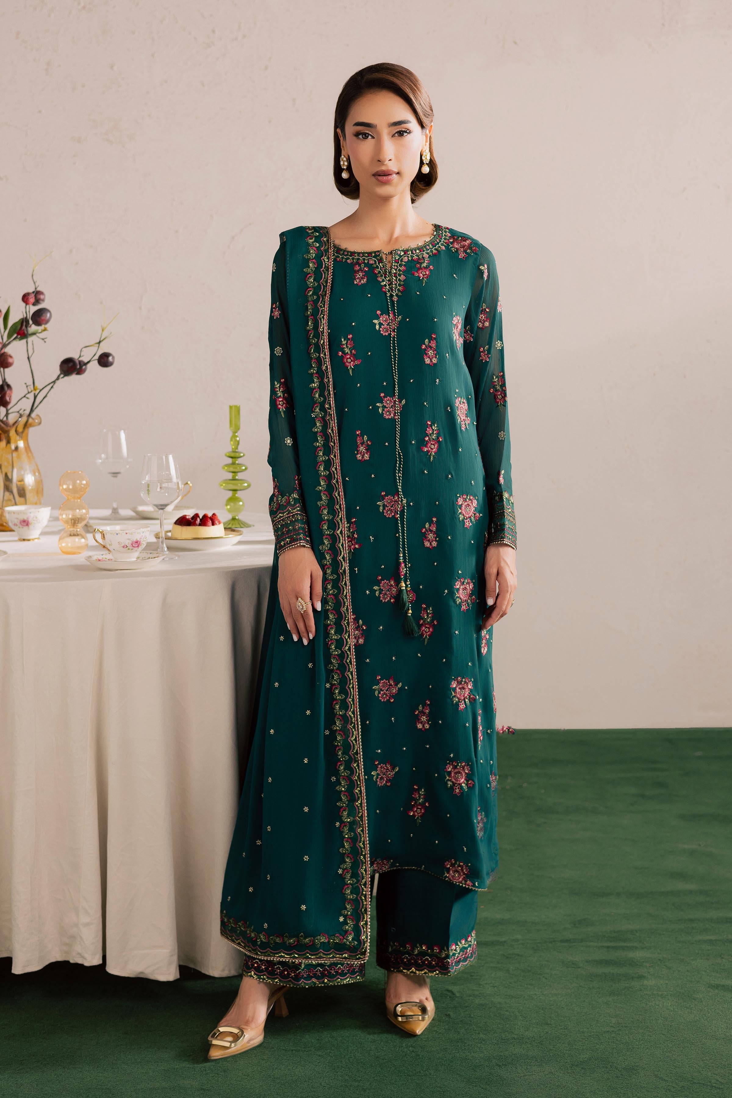  Green Leave 3Pc - Festive Luxury Formal BATIKEID2026  BATIK   S / Green / Crinkle-M / Green / Crinkle-L / Green / Crinkle