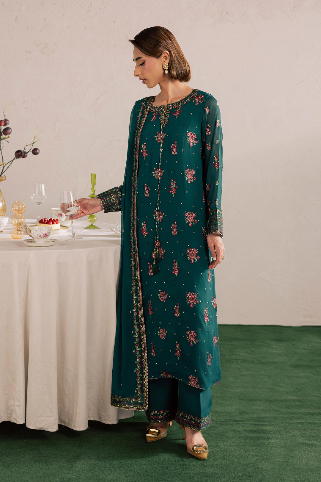  Green Leave 3Pc - Festive Luxury Formal BATIKEID2026  BATIK   S / Green / Crinkle-M / Green / Crinkle-L / Green / Crinkle