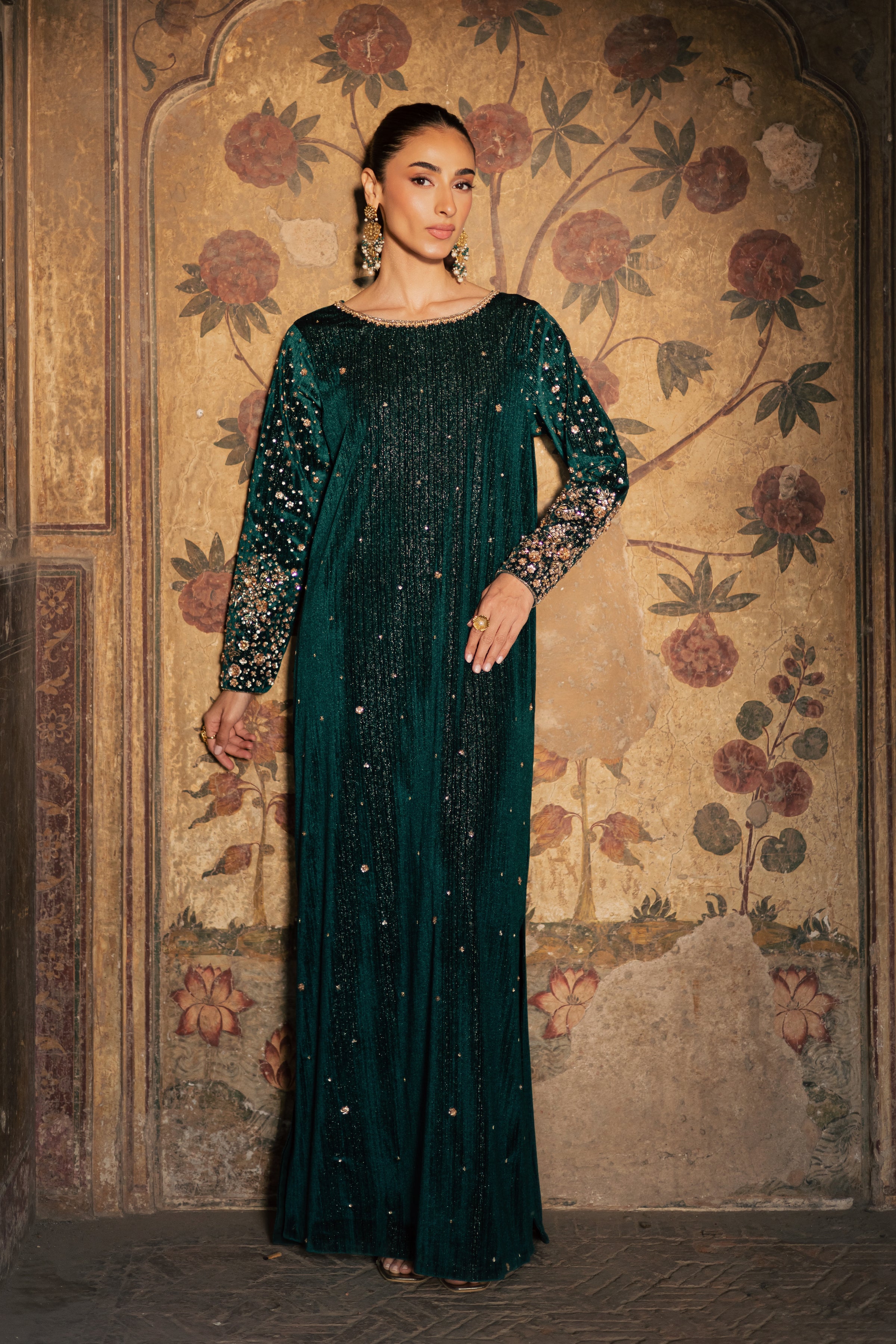 Green Mandana 2Pc - Velvet Formal Dress