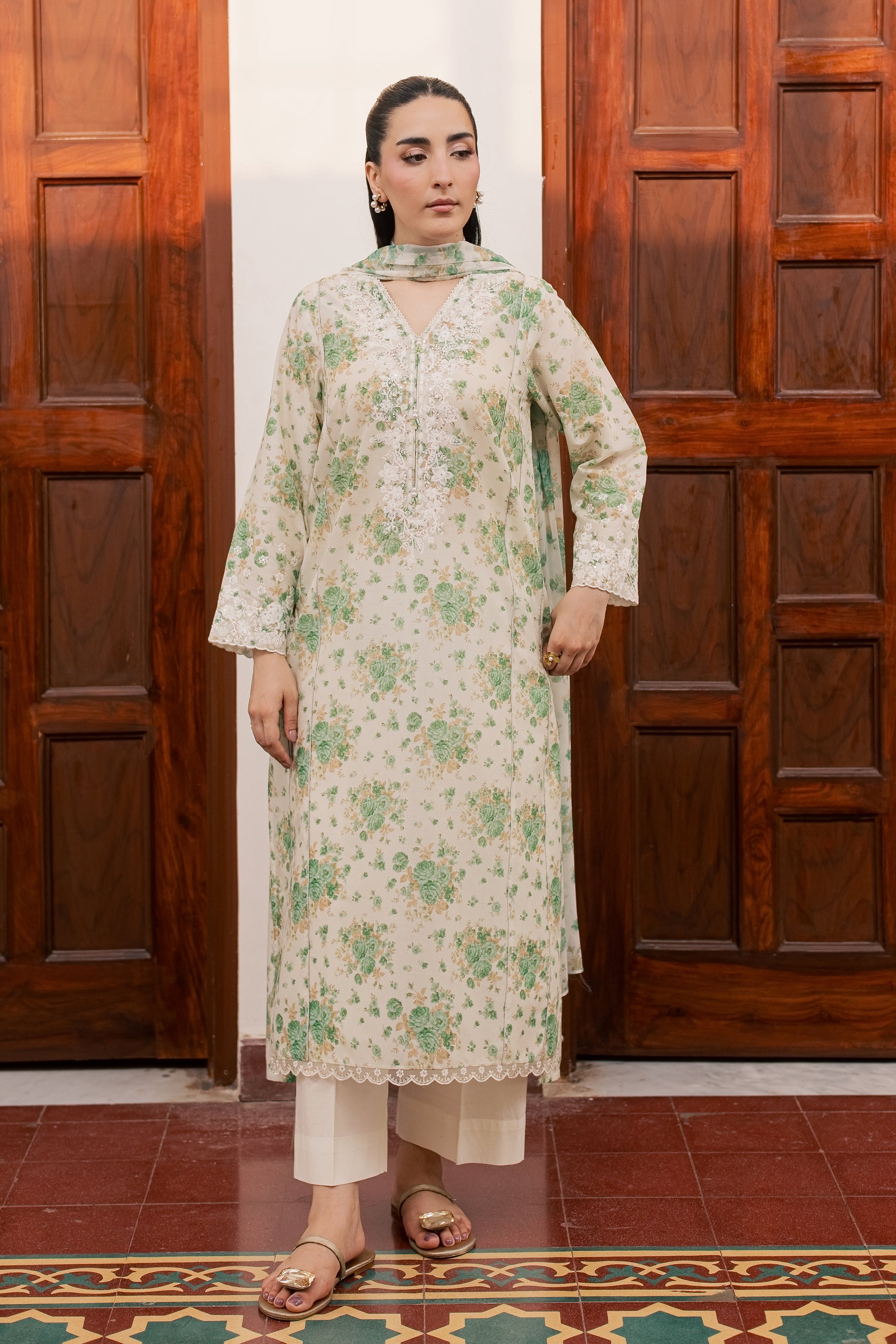  Green Nayab 3Pc - Printed Lawn Dress BATIKSS26  BATIK   XS / Off White / Lawn-S / Off White / Lawn-M / Off White / Lawn-L / Off White / Lawn-XL / Off White / Lawn