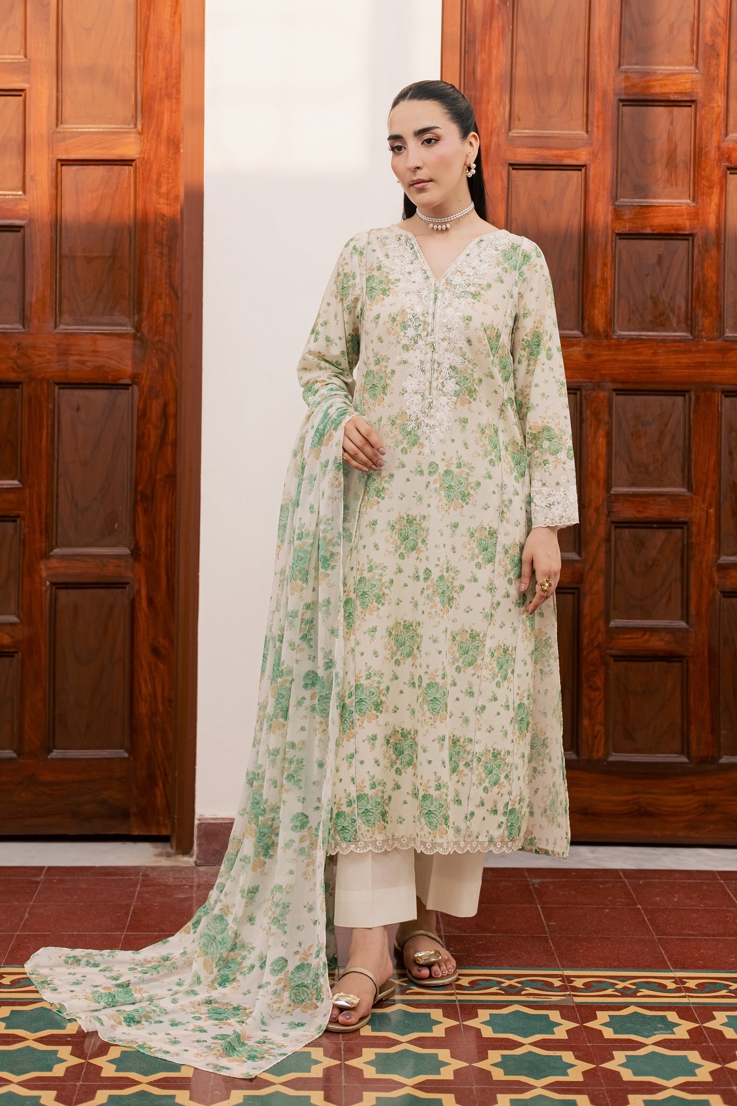  Green Nayab 3Pc - Printed Lawn Dress BATIKSS26  BATIK   XS / Off White / Lawn-S / Off White / Lawn-M / Off White / Lawn-L / Off White / Lawn-XL / Off White / Lawn