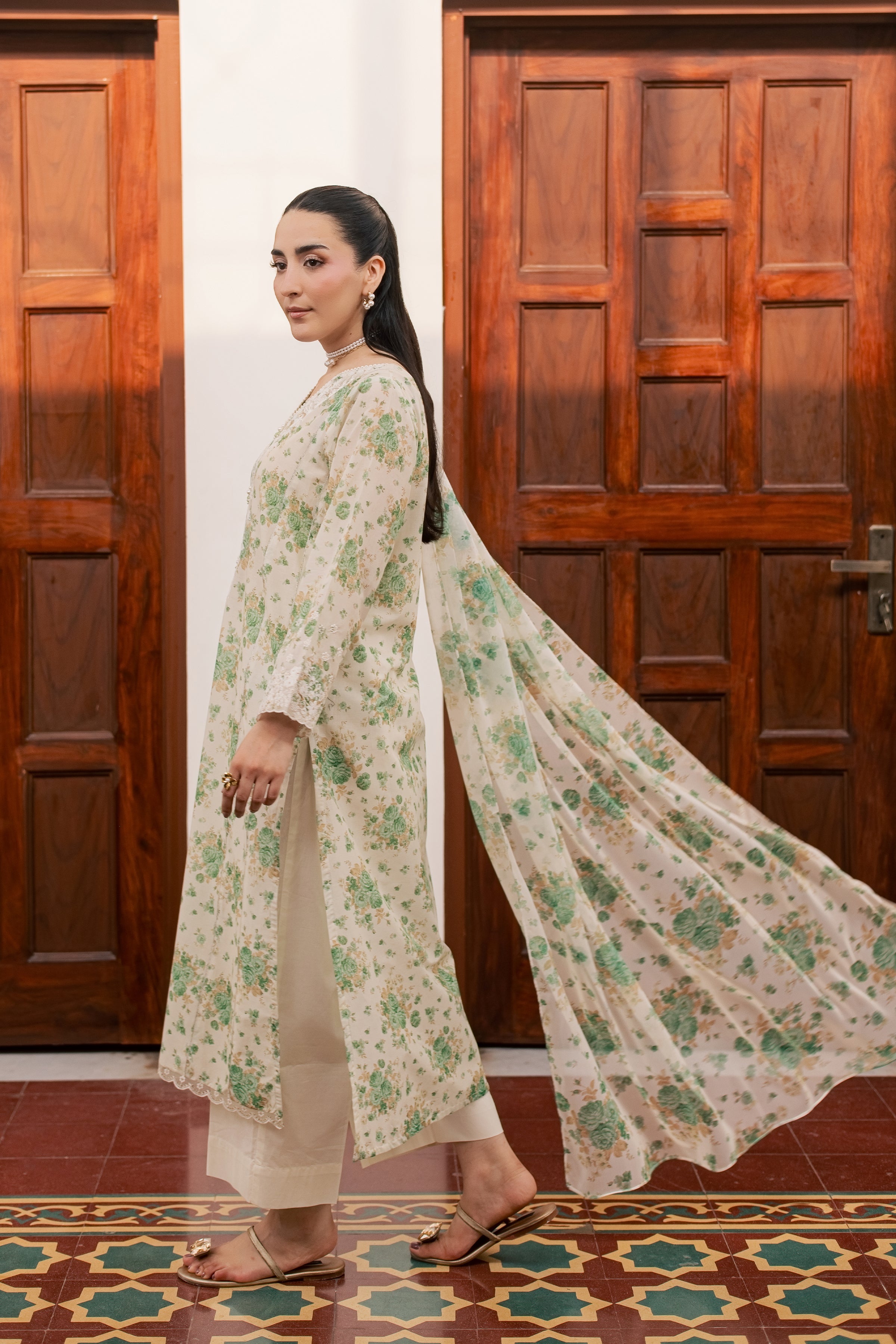  Green Nayab 3Pc - Printed Lawn Dress BATIKSS26  BATIK   XS / Off White / Lawn-S / Off White / Lawn-M / Off White / Lawn-L / Off White / Lawn-XL / Off White / Lawn