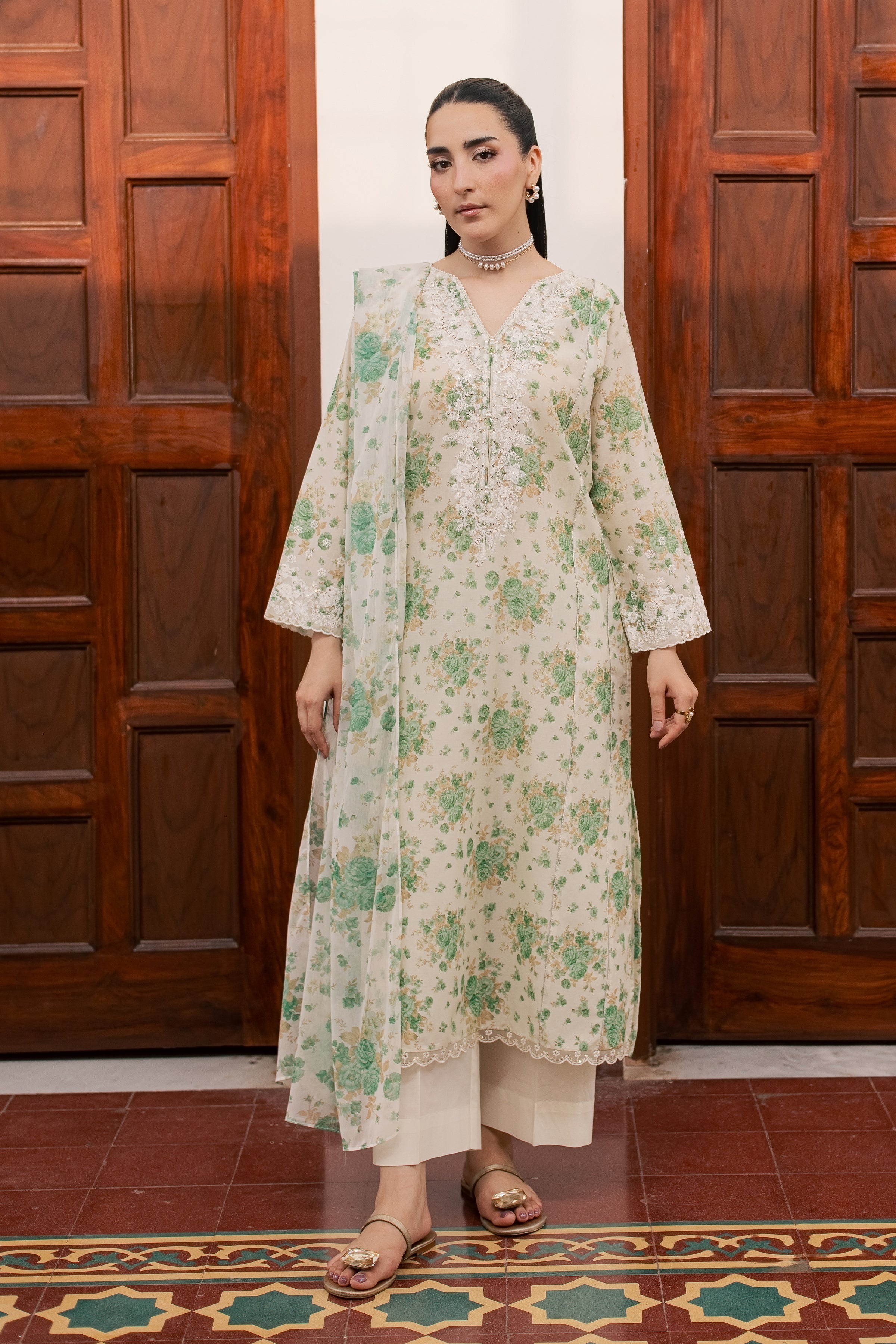  Green Nayab 3Pc - Printed Lawn Dress BATIKSS26  BATIK   XS / Off White / Lawn-S / Off White / Lawn-M / Off White / Lawn-L / Off White / Lawn-XL / Off White / Lawn