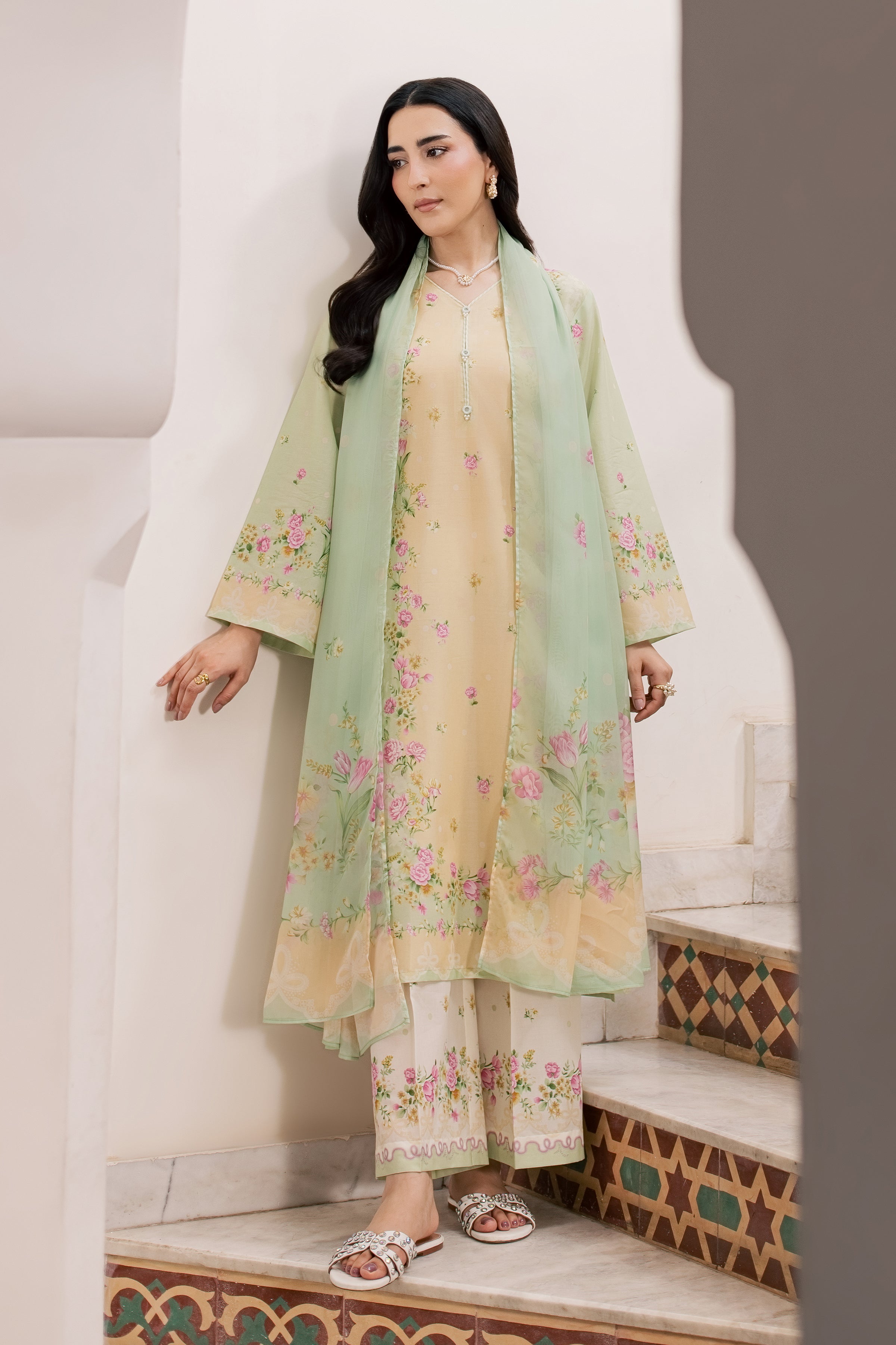  Green Sylvia 3Pc - Printed Lawn Dress BATIKSS26  BATIK   XS / Lime Green / Lawn-S / Lime Green / Lawn-M / Lime Green / Lawn-L / Lime Green / Lawn-XL / Lime Green / Lawn