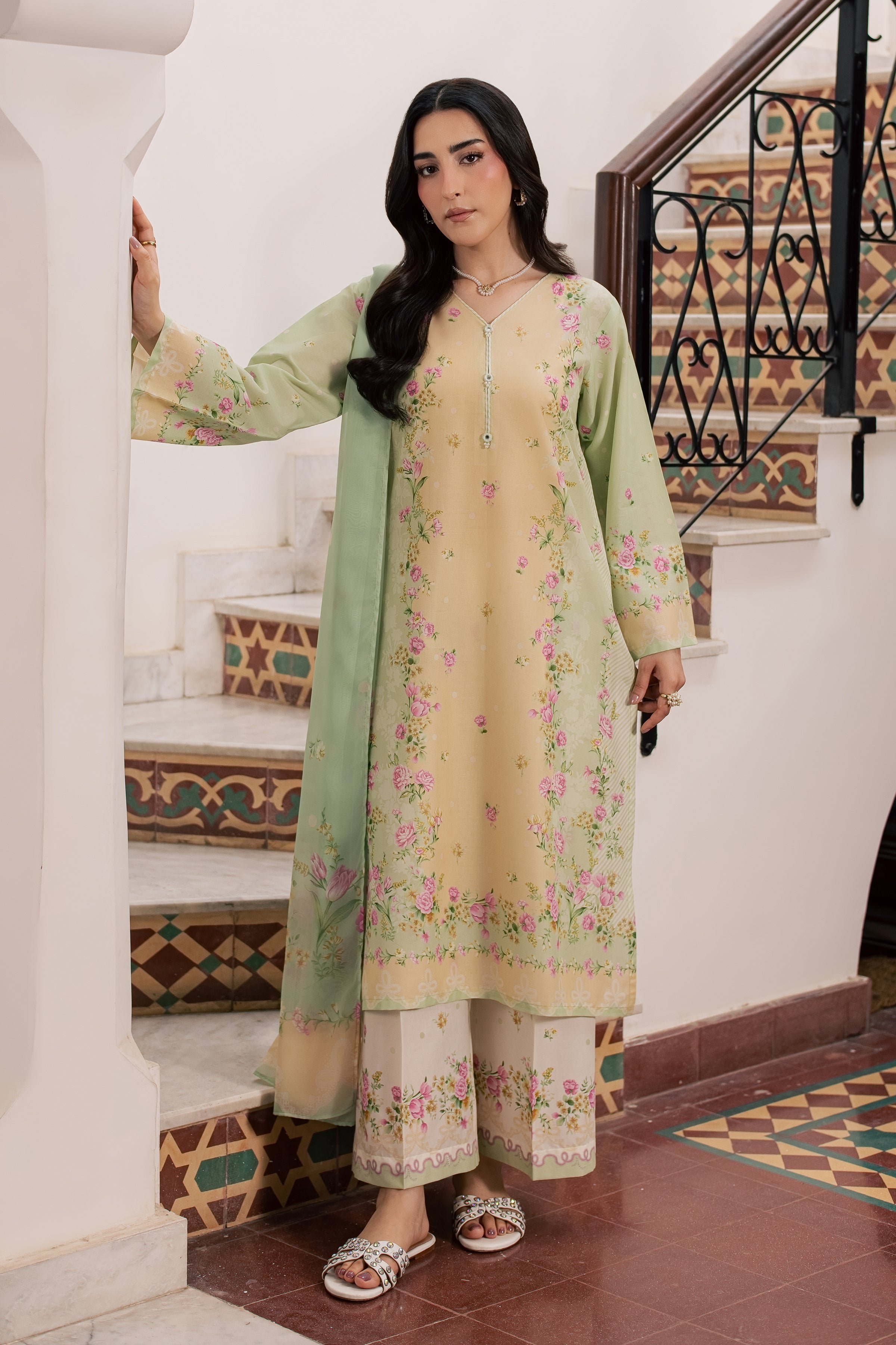  Green Sylvia 3Pc - Printed Lawn Dress BATIKSS26  BATIK   XS / Lime Green / Lawn-S / Lime Green / Lawn-M / Lime Green / Lawn-L / Lime Green / Lawn-XL / Lime Green / Lawn