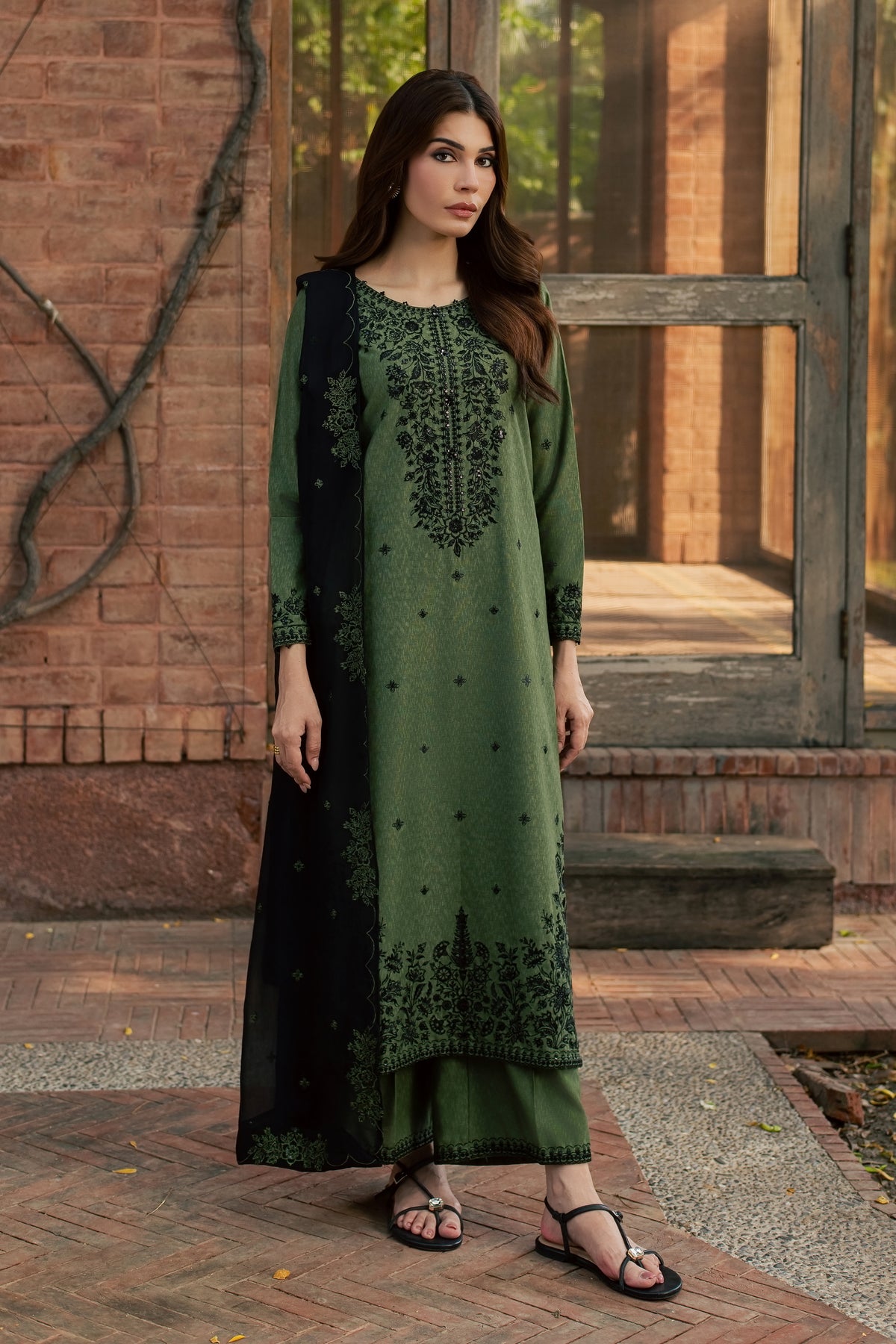 Green Willow 3Pc - Embroidered Karandi Pret PRETKARANDI2026  BATIK   XS / Green Moss / Karandi