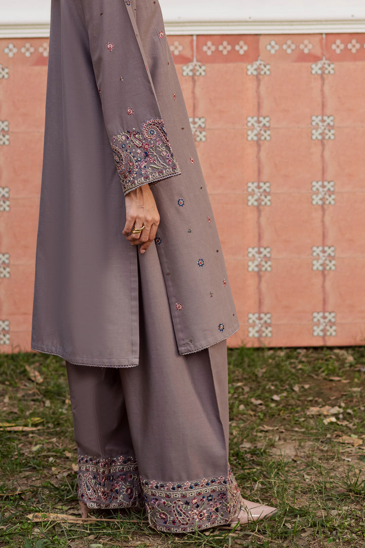 Grey Riha 2Pc - Embroidered Khaddar Dress
