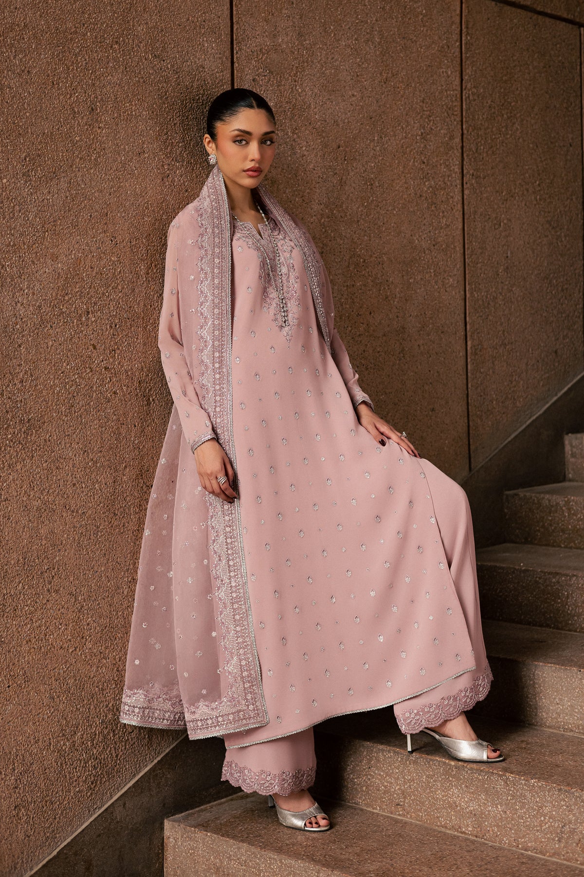 Gulrukh Noor 3Pc - Festive Luxe Pret BATIKLUXOCT26  BATIK   S / Pink / Georgette Chiffoun