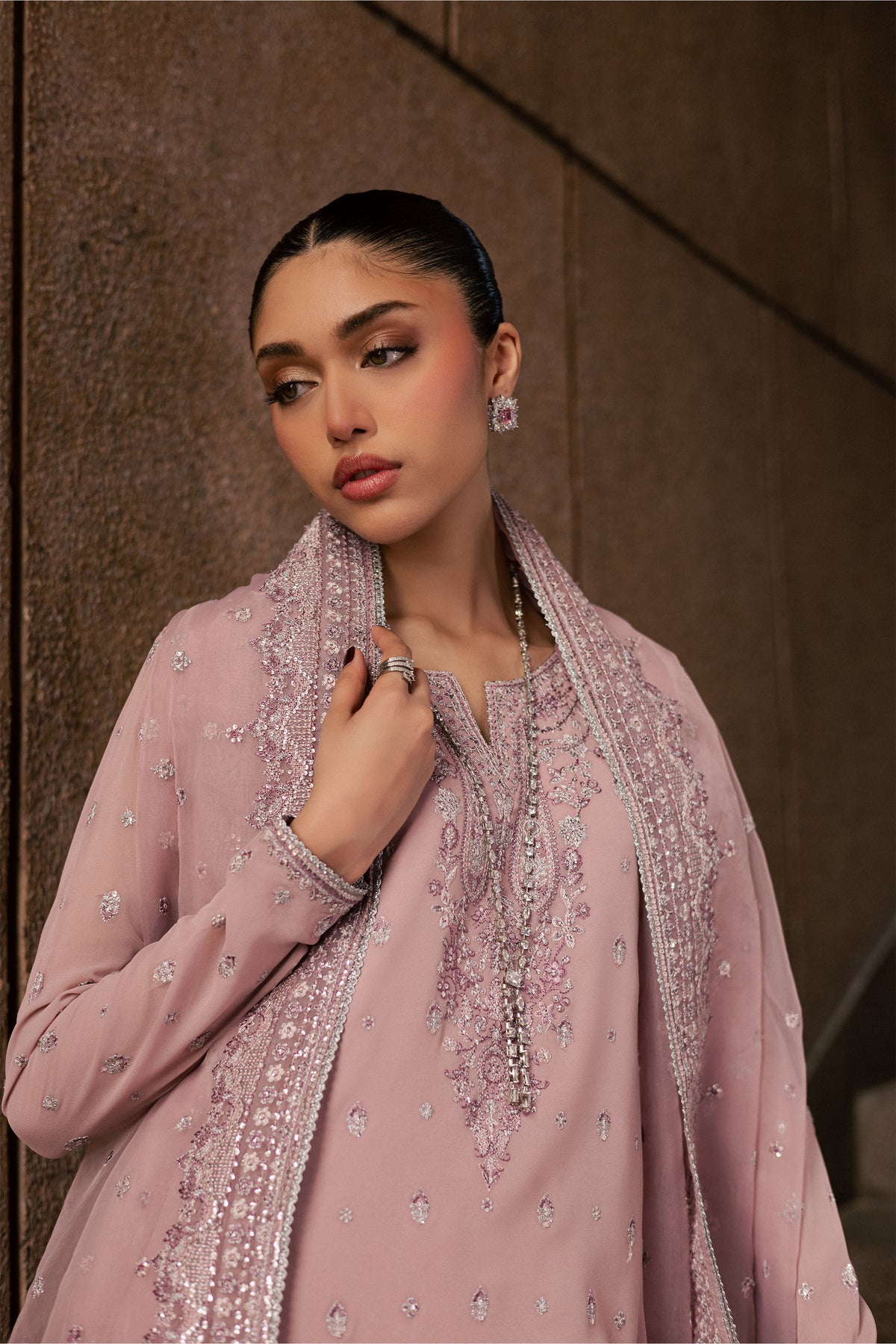 Gulrukh Noor 3Pc - Festive Luxe Pret BATIKLUXOCT26  BATIK   S / Pink / Georgette Chiffoun
