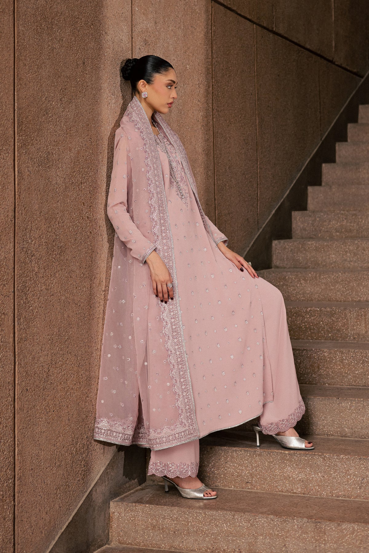 Gulrukh Noor 3Pc - Festive Luxe Pret BATIKLUXOCT26  BATIK   S / Pink / Georgette Chiffoun