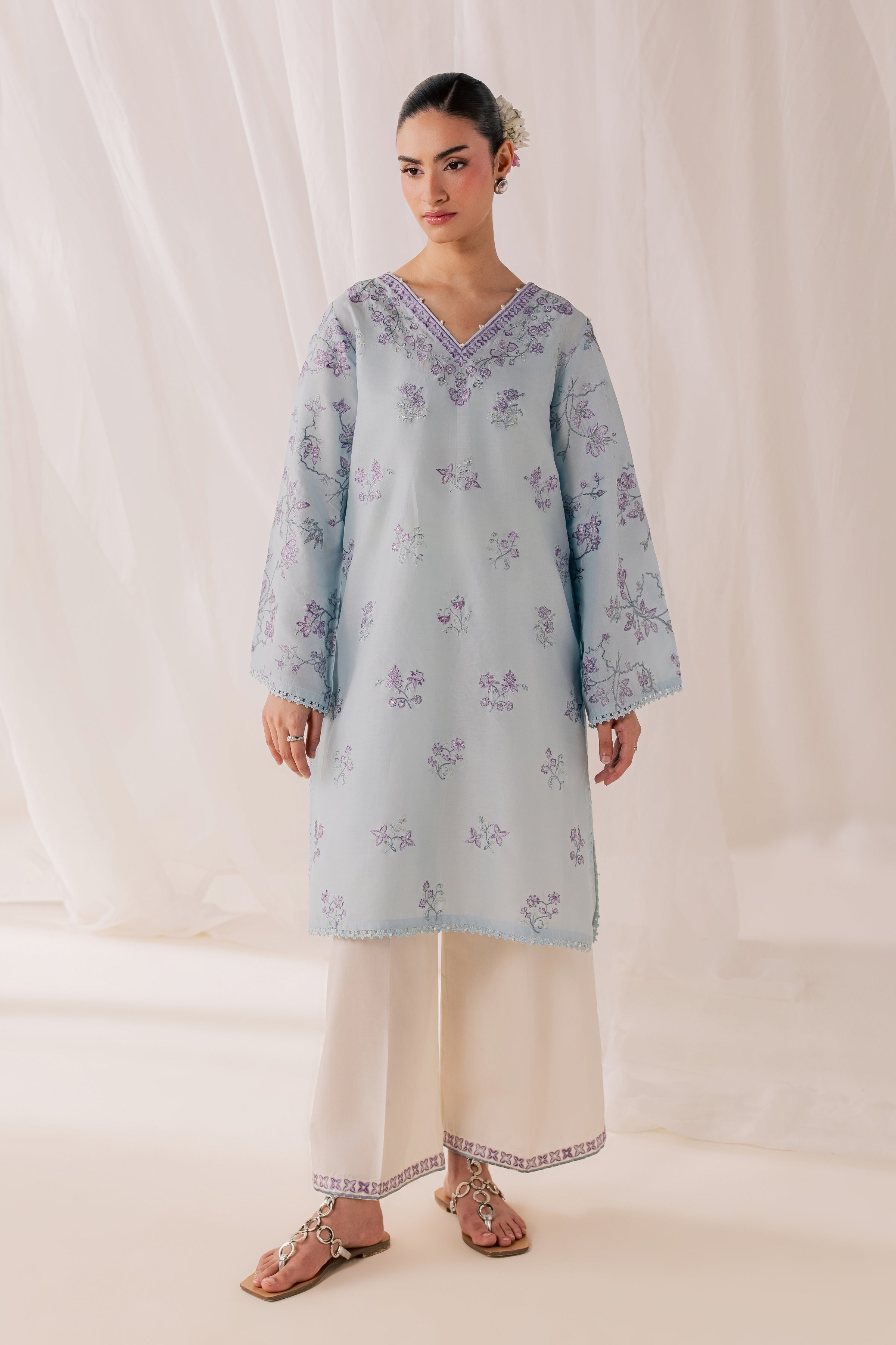 Hanat 2Pc - Luxury Embroidered Lawn BATIKSS26  BATIK   XS / Sky / Pima Lawn