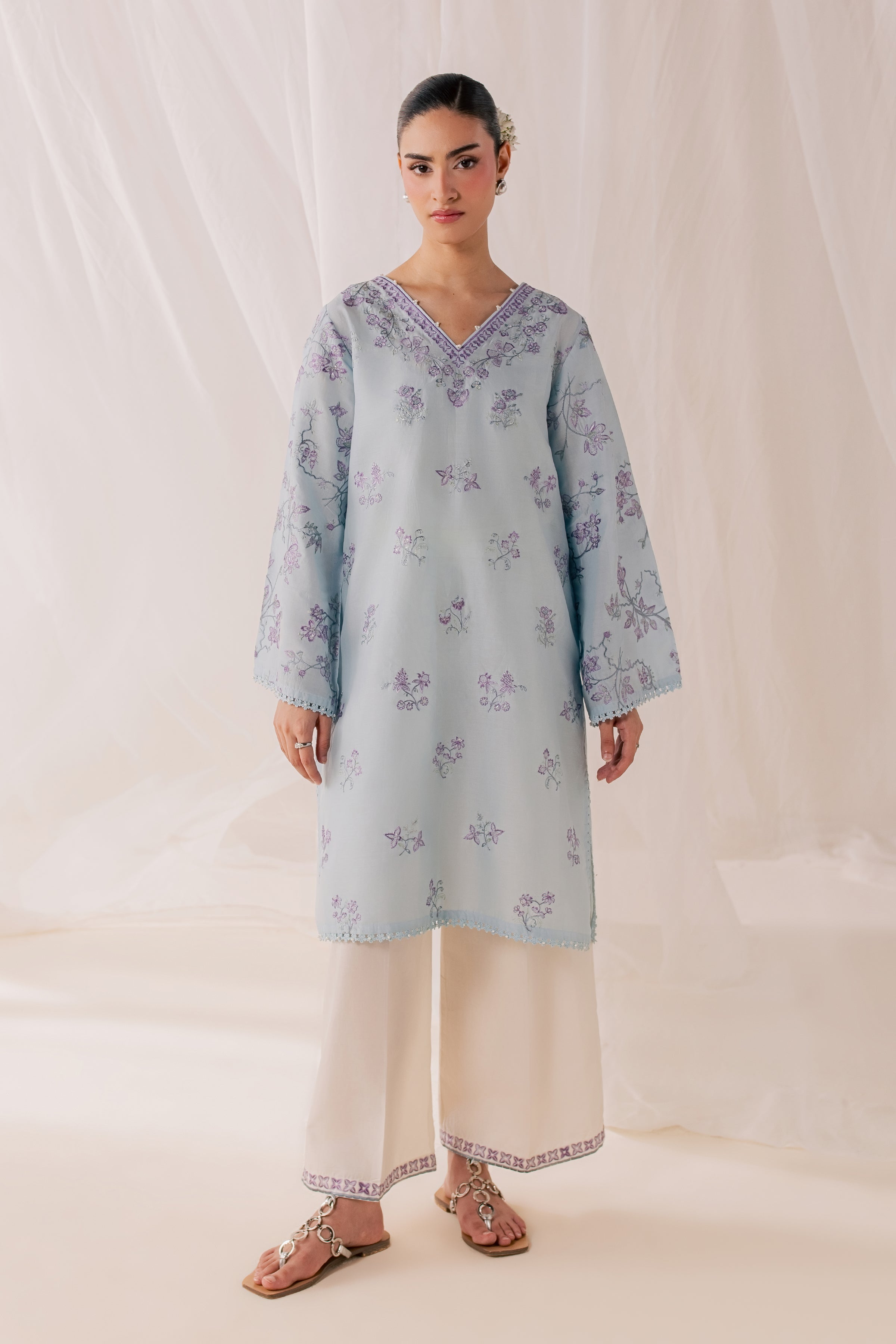 Hanat 2Pc - Luxury Embroidered Lawn BATIKSS26  BATIK   XS / Sky / Pima Lawn
