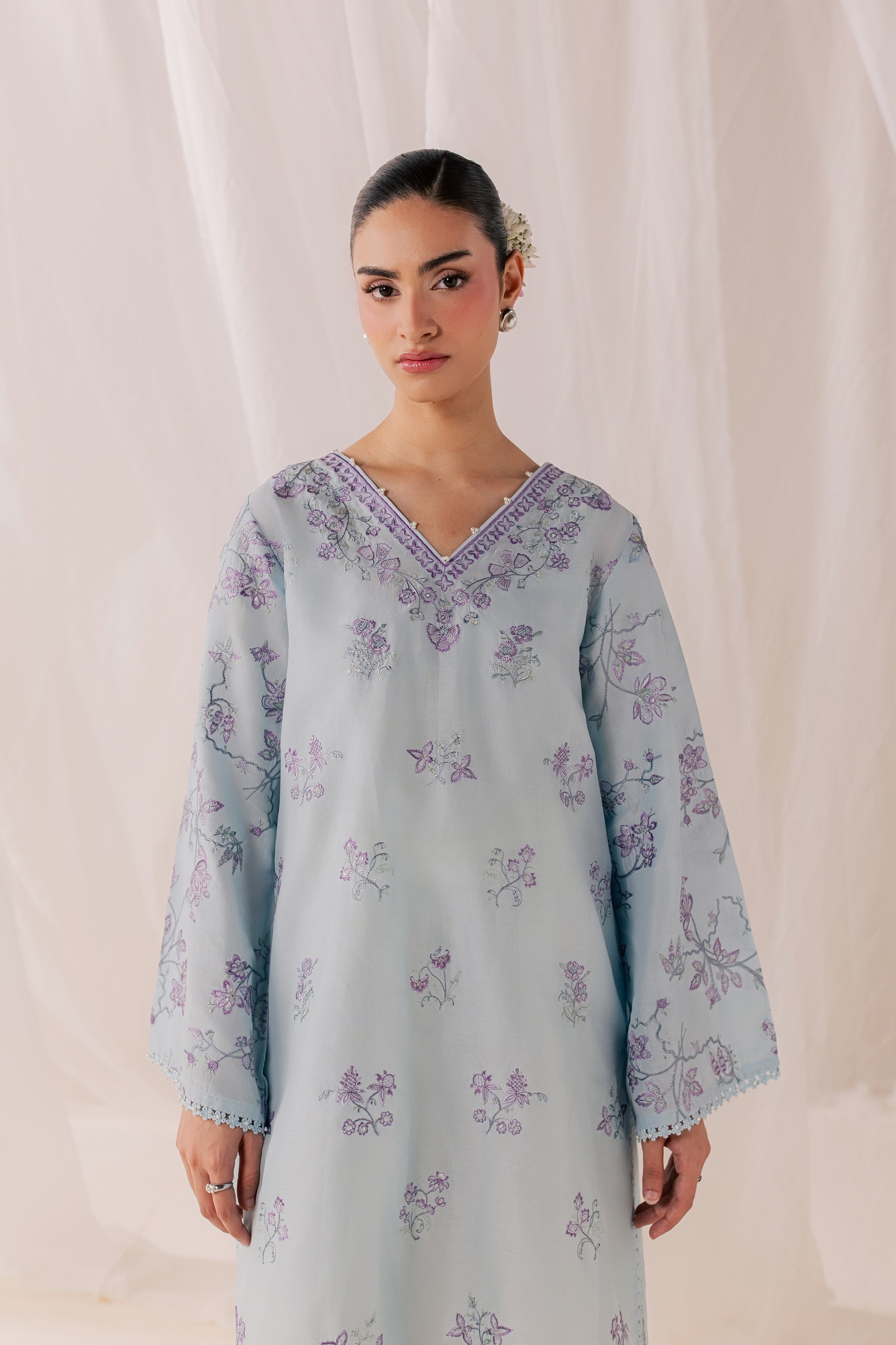 Hanat 2Pc - Luxury Embroidered Lawn BATIKSS26  BATIK   XS / Sky / Pima Lawn