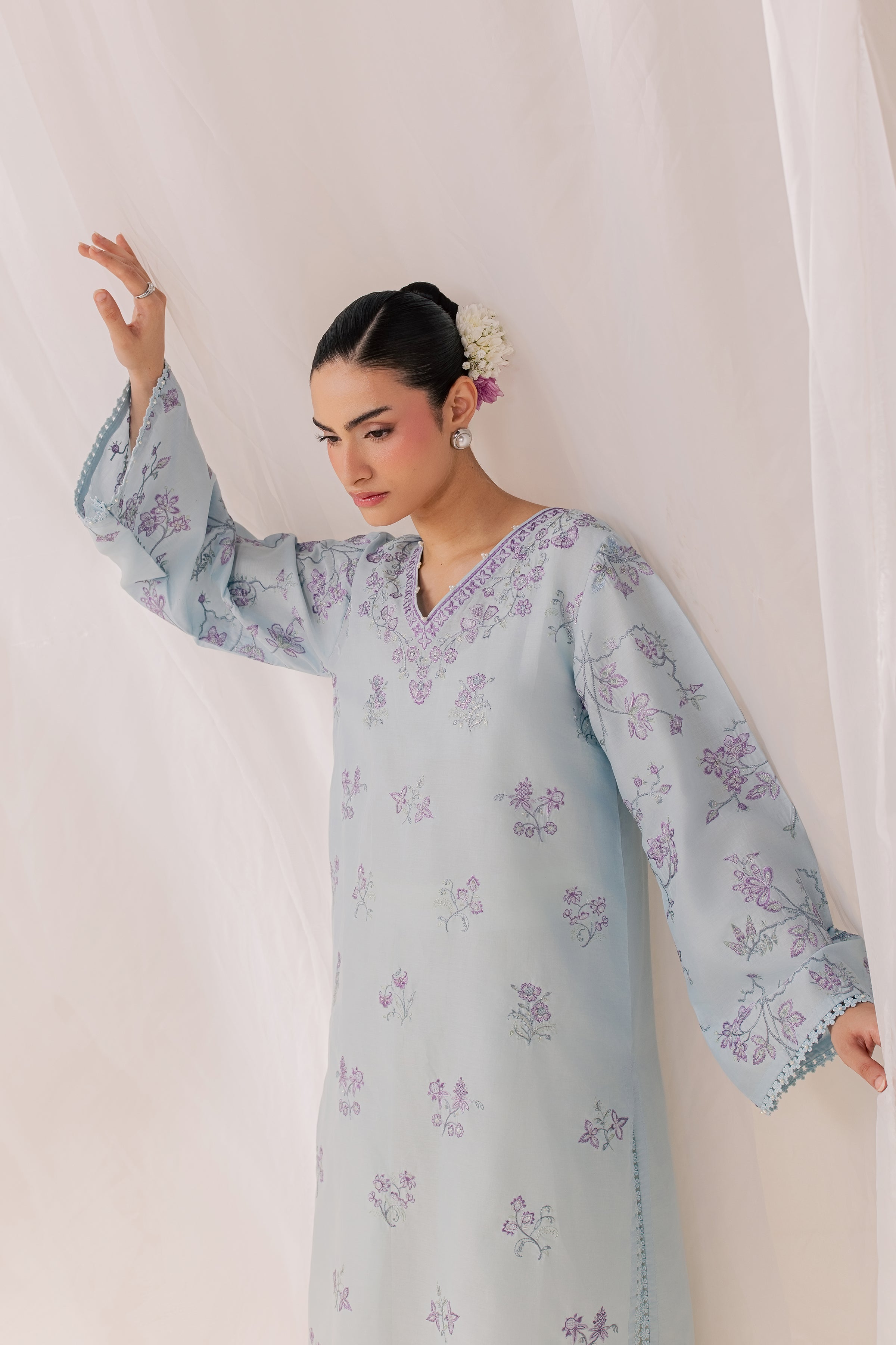 Hanat 2Pc - Luxury Embroidered Lawn BATIKSS26  BATIK   XS / Sky / Pima Lawn