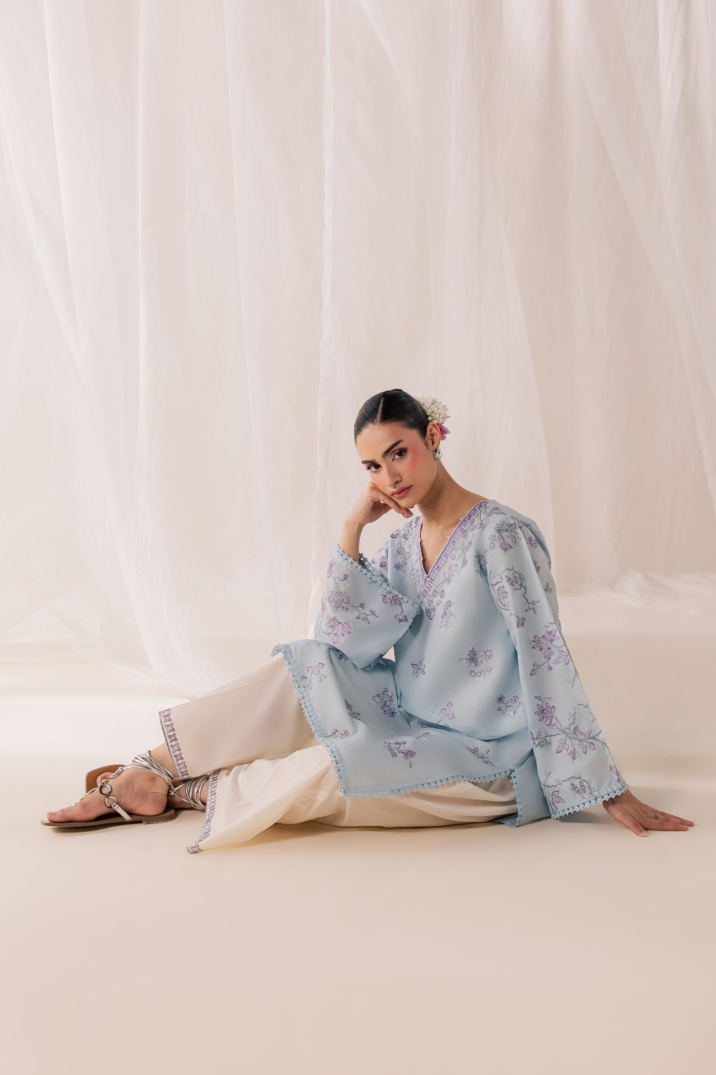 Hanat 2Pc - Luxury Embroidered Lawn BATIKSS26  BATIK   XS / Sky / Pima Lawn