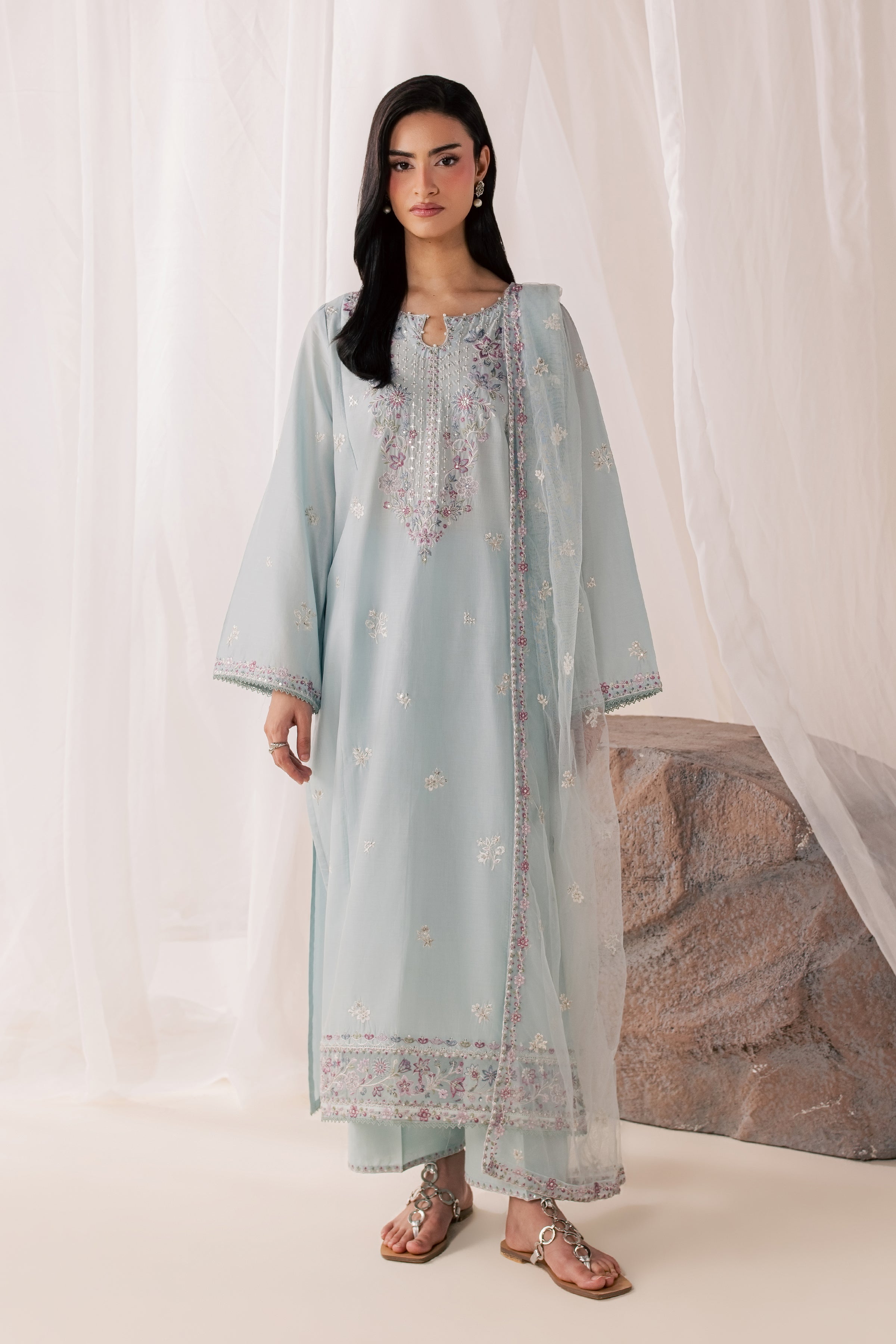 Hazy Blue 3Pc - Luxury Embroidered Lawn BATIKSS26  BATIK   XS / Blue / Pima Lawn