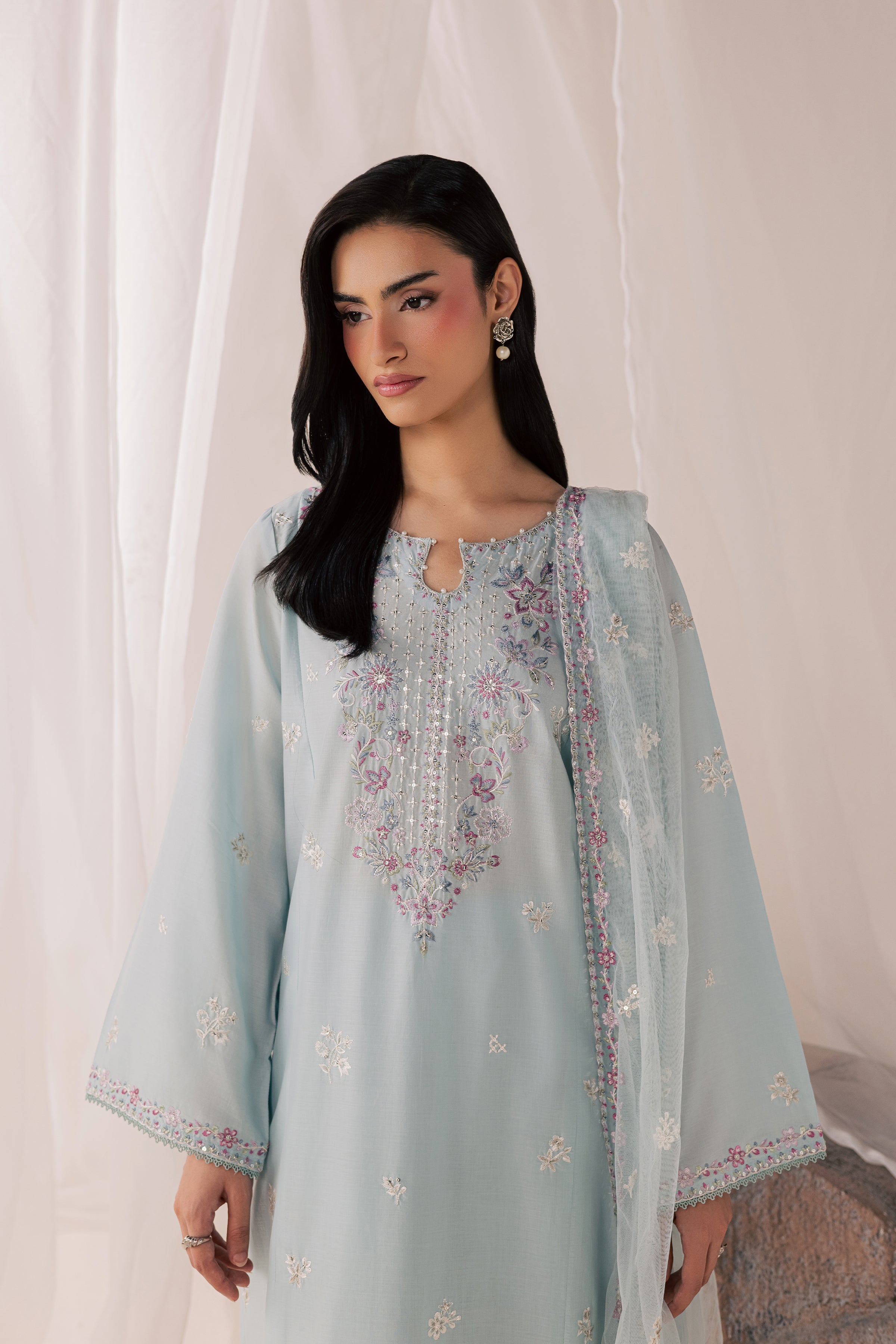 Hazy Blue 3Pc - Luxury Embroidered Lawn BATIKSS26  BATIK   XS / Blue / Pima Lawn