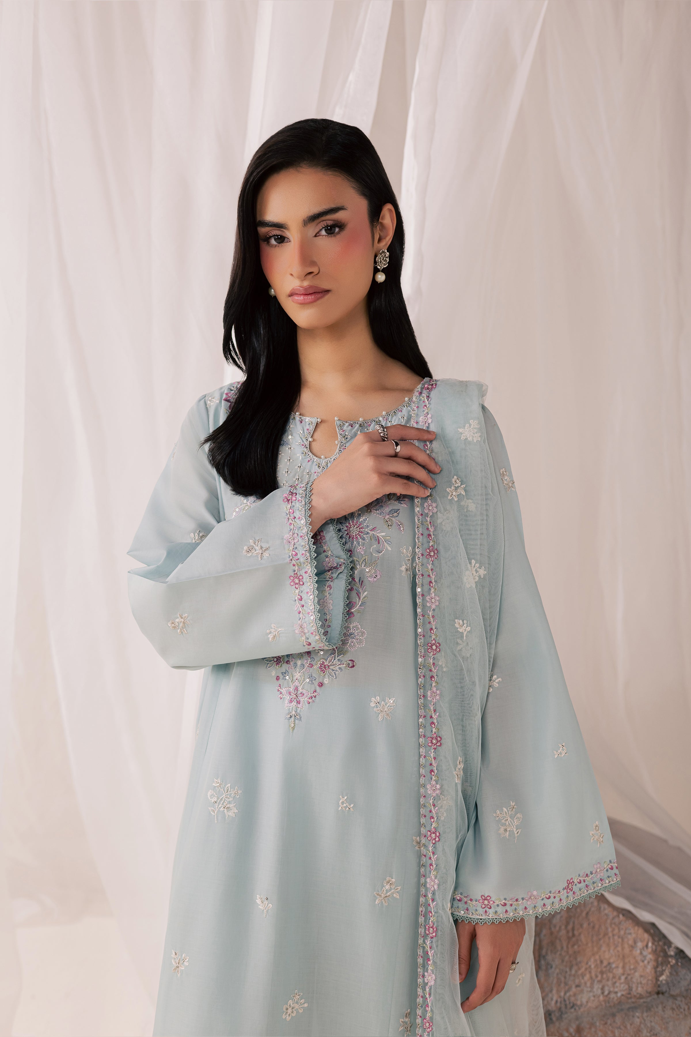 Hazy Blue 3Pc - Luxury Embroidered Lawn BATIKSS26  BATIK   XS / Blue / Pima Lawn
