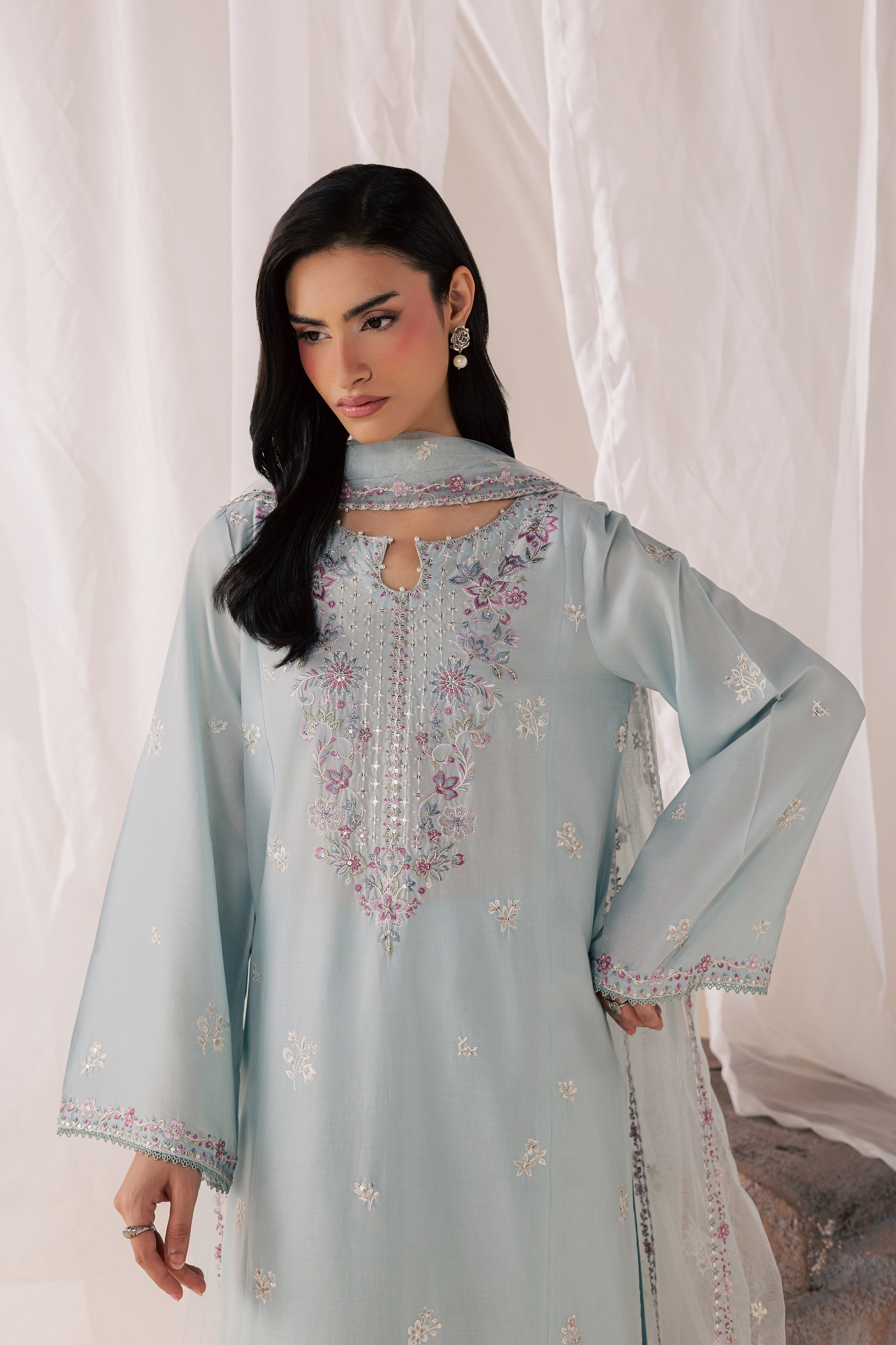Hazy Blue 3Pc - Luxury Embroidered Lawn BATIKSS26  BATIK   XS / Blue / Pima Lawn