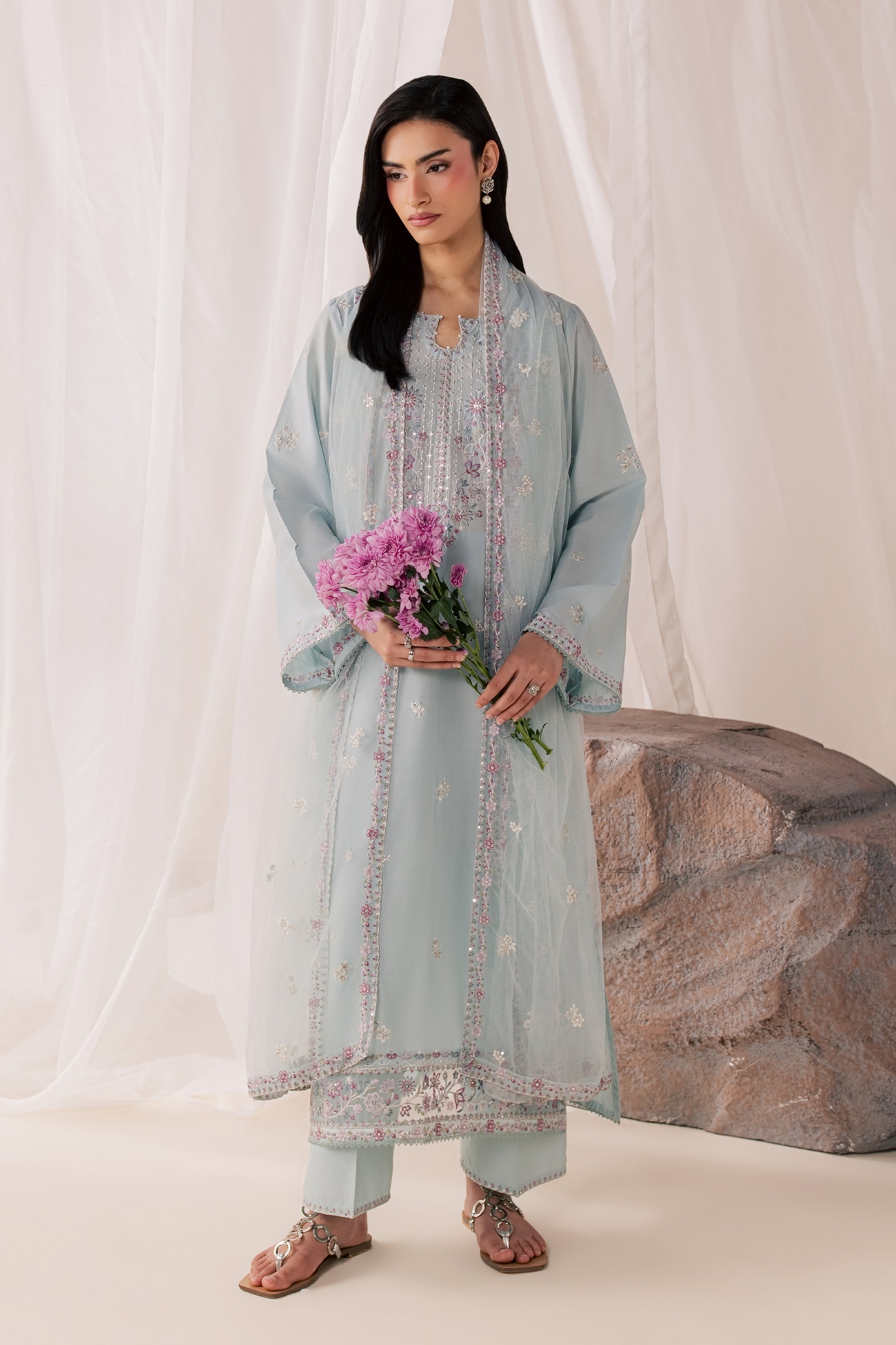 Hazy Blue 3Pc - Luxury Embroidered Lawn BATIKSS26  BATIK   XS / Blue / Pima Lawn