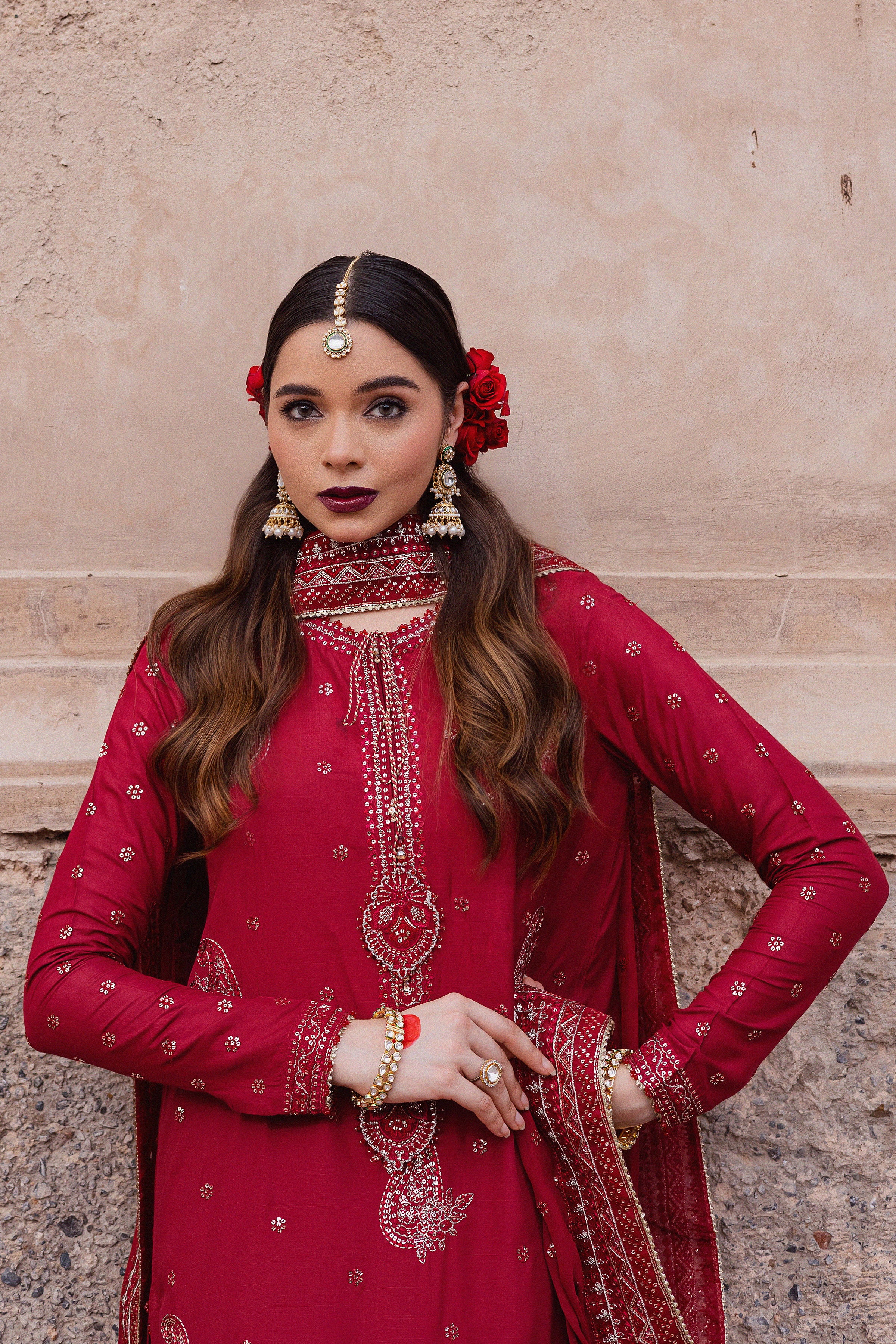  Heer Amber 3Pc - Festive Luxe Pret BATIKLuxePRET  BATIK   XS / Deep Red / Raw Silk-S / Deep Red / Raw Silk-M / Deep Red / Raw Silk-L / Deep Red / Raw Silk-XL / Deep Red / Raw Silk