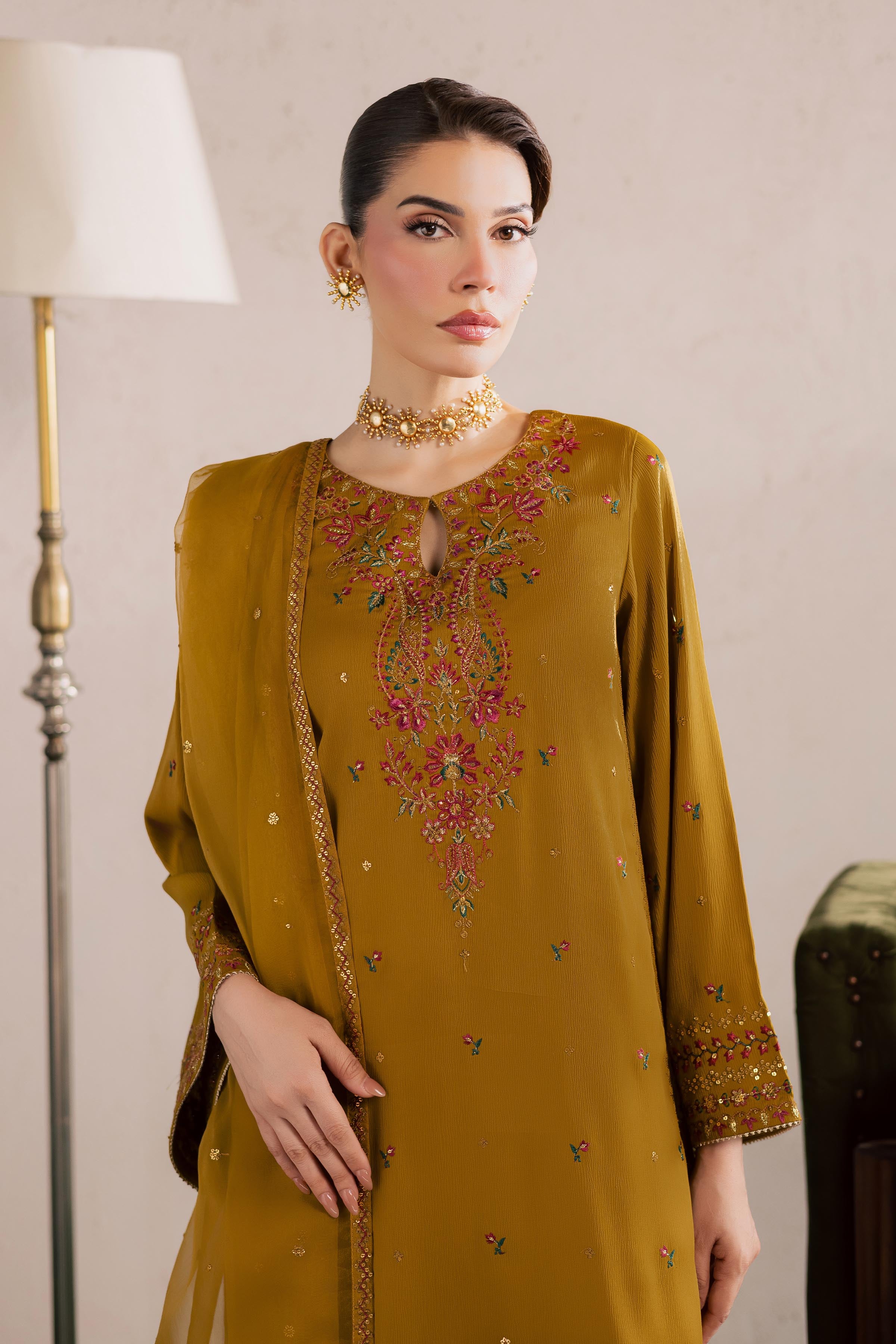 Hera 3Pc - Festive Luxury Formal BATIKEID2026  BATIK   S / Mehndi Green / Georgette-M / Mehndi Green / Georgette-L / Mehndi Green / Georgette