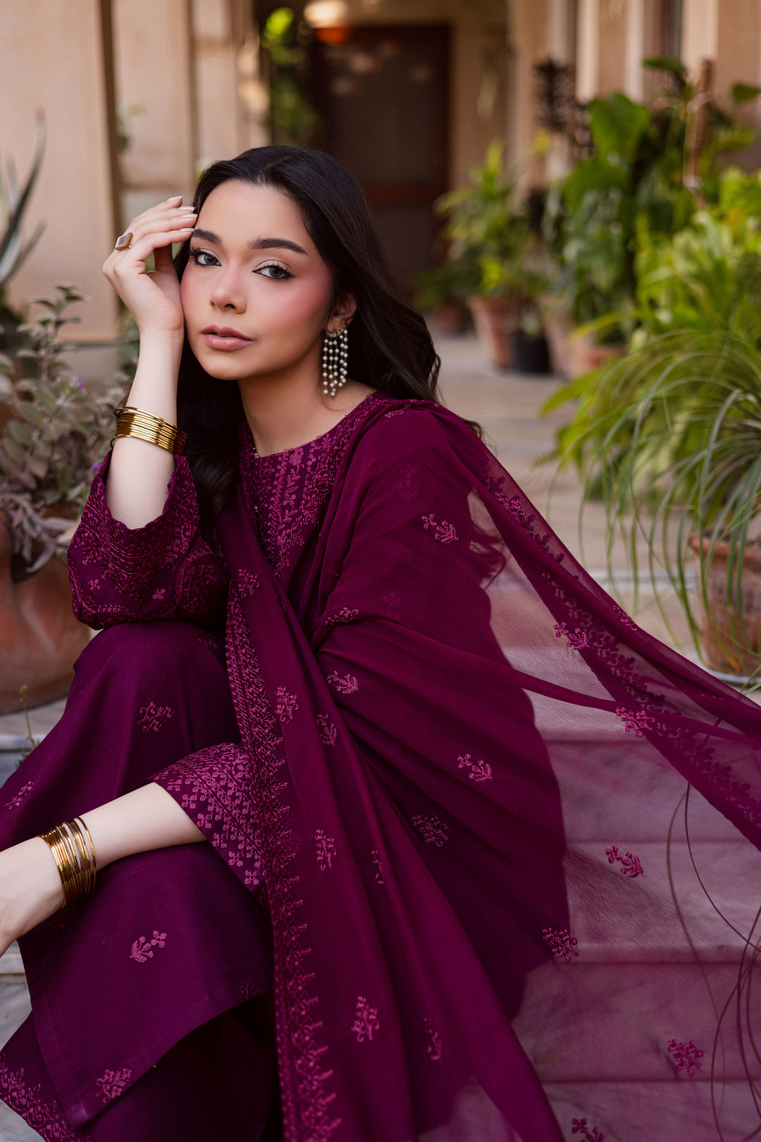  Hezlin 3Pc - Embroidered Khaddar Dress BATIK WINTER PRET 2025  BATIK   XS / Maroon / Khaddar-S / Maroon / Khaddar-M / Maroon / Khaddar-L / Maroon / Khaddar-XL / Maroon / Khaddar