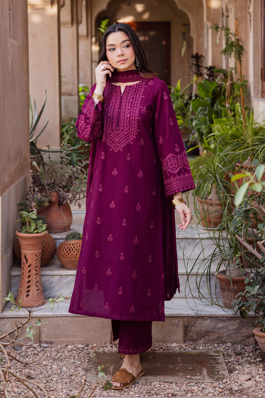  Hezlin 3Pc - Embroidered Khaddar Dress BATIK WINTER PRET 2025  BATIK   XS / Maroon / Khaddar-S / Maroon / Khaddar-M / Maroon / Khaddar-L / Maroon / Khaddar-XL / Maroon / Khaddar