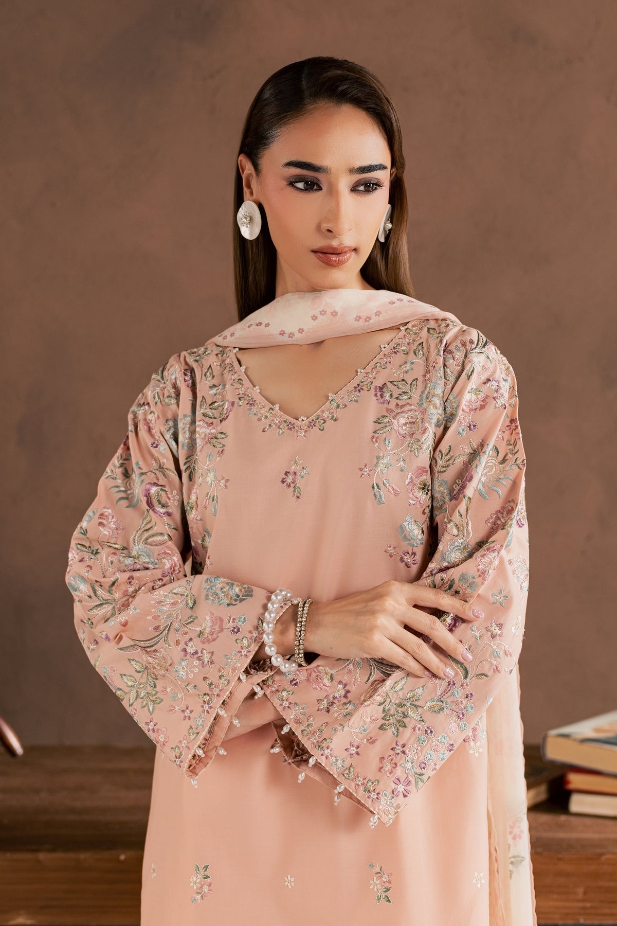 Humain 3Pc - Embroidered Cambric Pret PRETAW2026  BATIK   XS / Misty Rose / Cambric